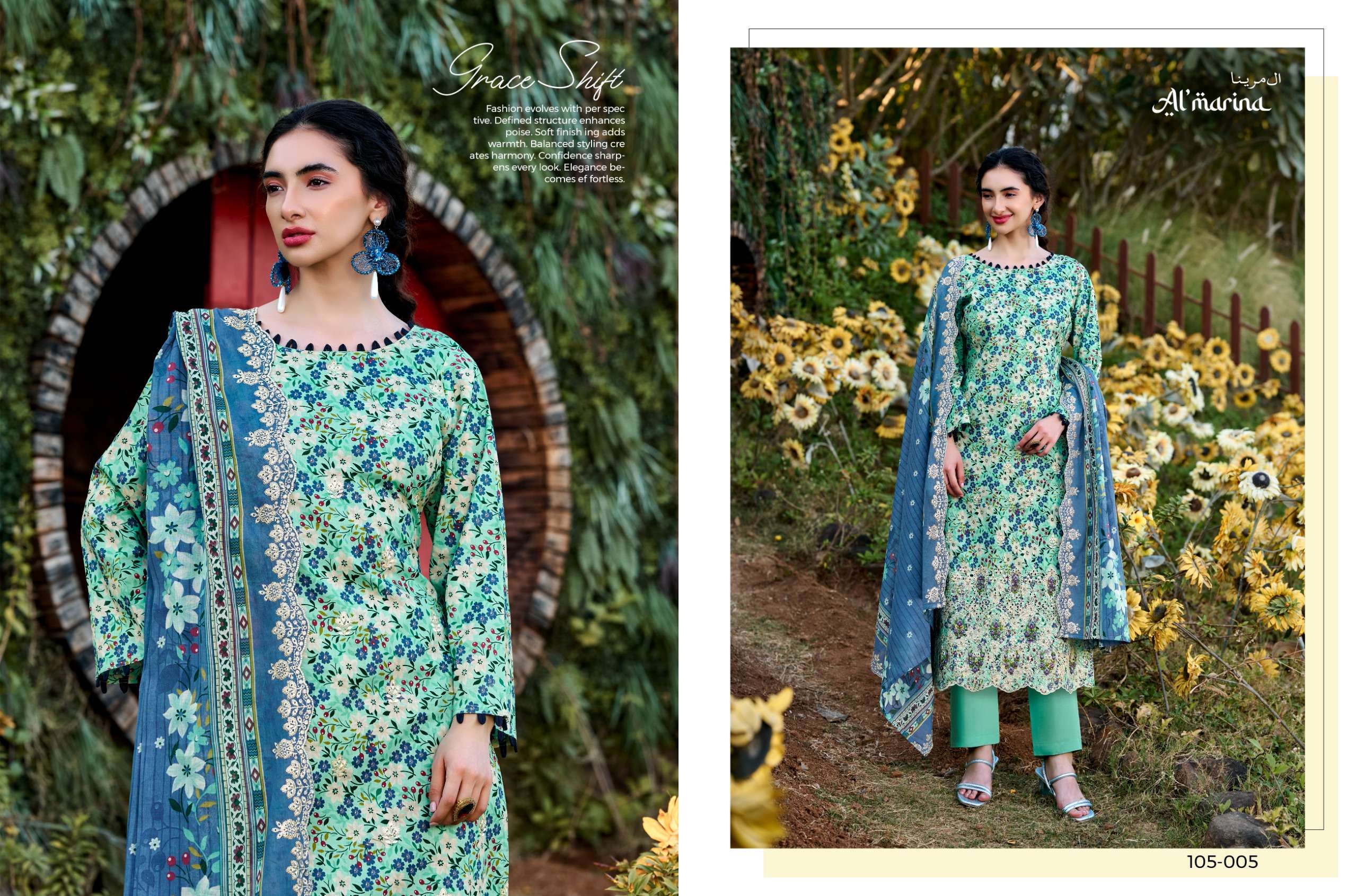 AL MARINA CHIKANKARI VOL 3 COTTON DIGITAL PRINT WITH EMBROIDERY WORK SUIT