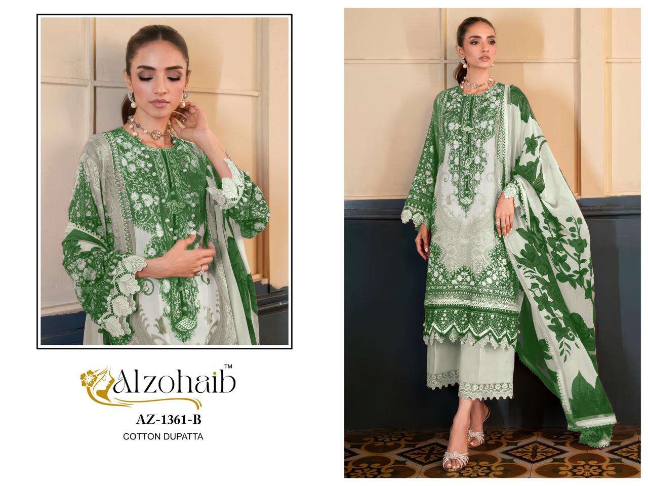 AL ZOHAIB D NO 1361 COTTON HEAVY PATCH EMBROIDERY WORK SALWAR KAMEEZ 