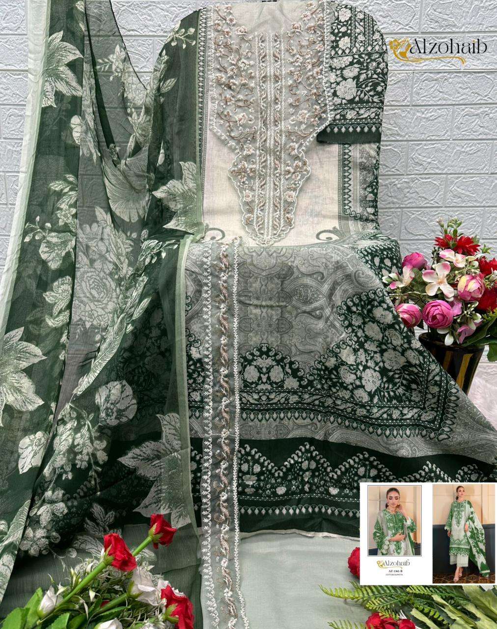 AL ZOHAIB D NO 1361 COTTON HEAVY PATCH EMBROIDERY WORK SALWAR KAMEEZ 