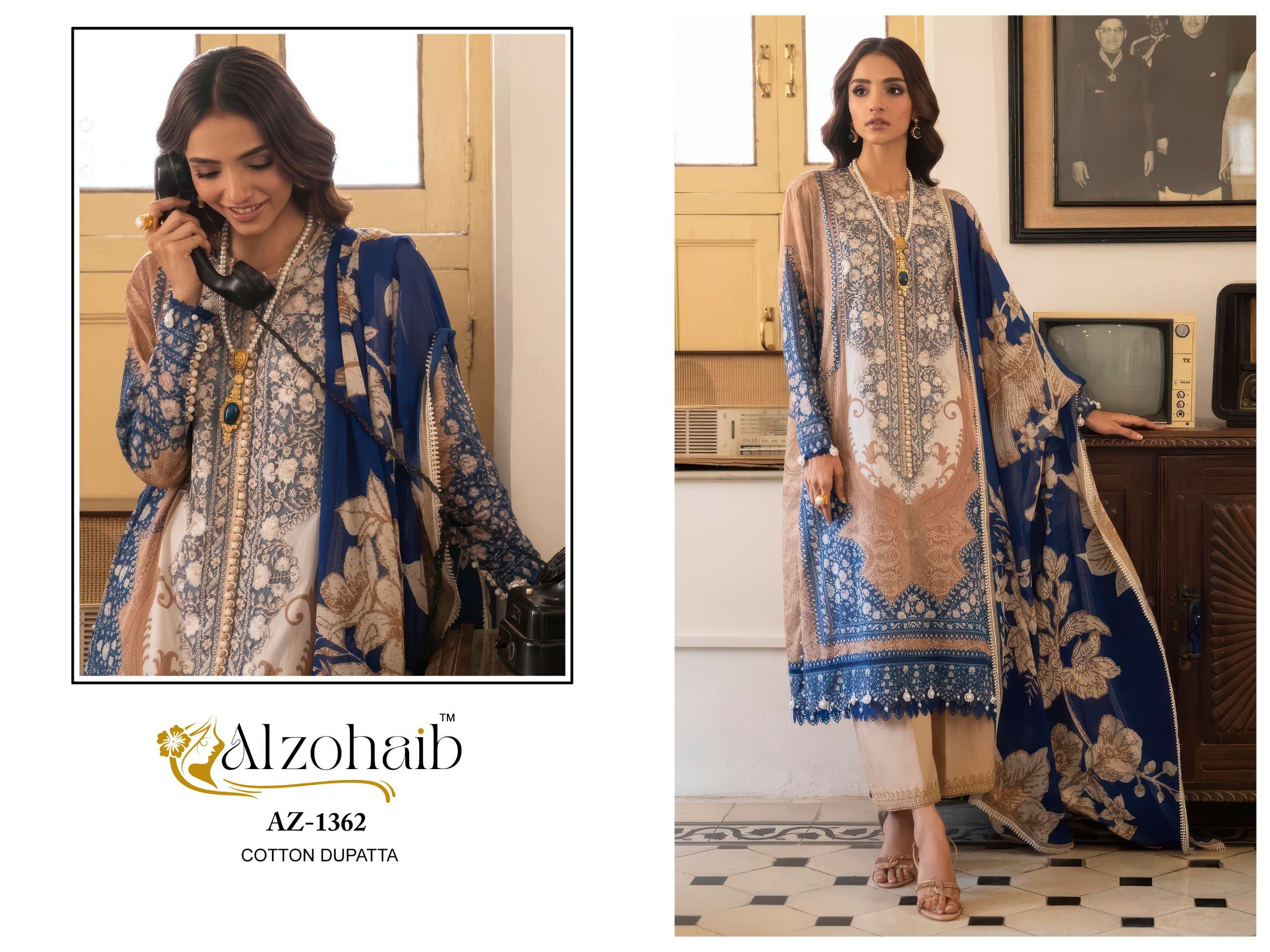 AL ZOHAIB D NO 1361 COTTON HEAVY PATCH EMBROIDERY WORK SALWAR KAMEEZ 