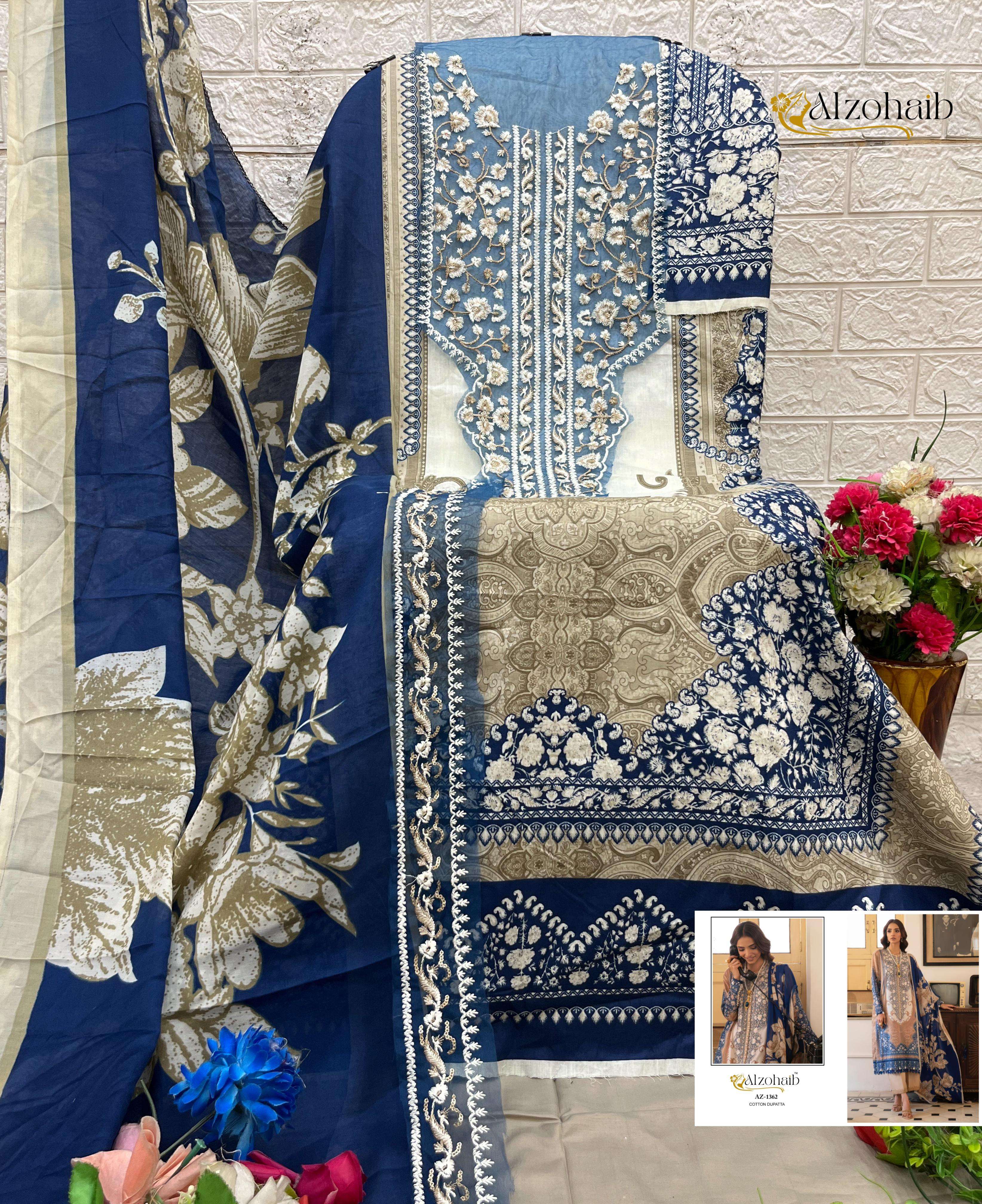 AL ZOHAIB D NO 1361 COTTON HEAVY PATCH EMBROIDERY WORK SALWAR KAMEEZ 