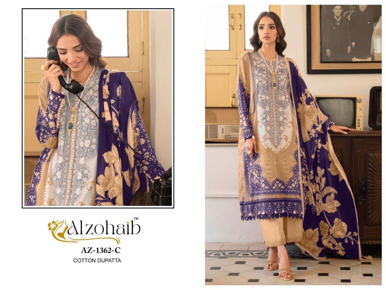 AL ZOHAIB D NO 1361 COTTON HEAVY PATCH EMBROIDERY WORK SALWAR KAMEEZ 