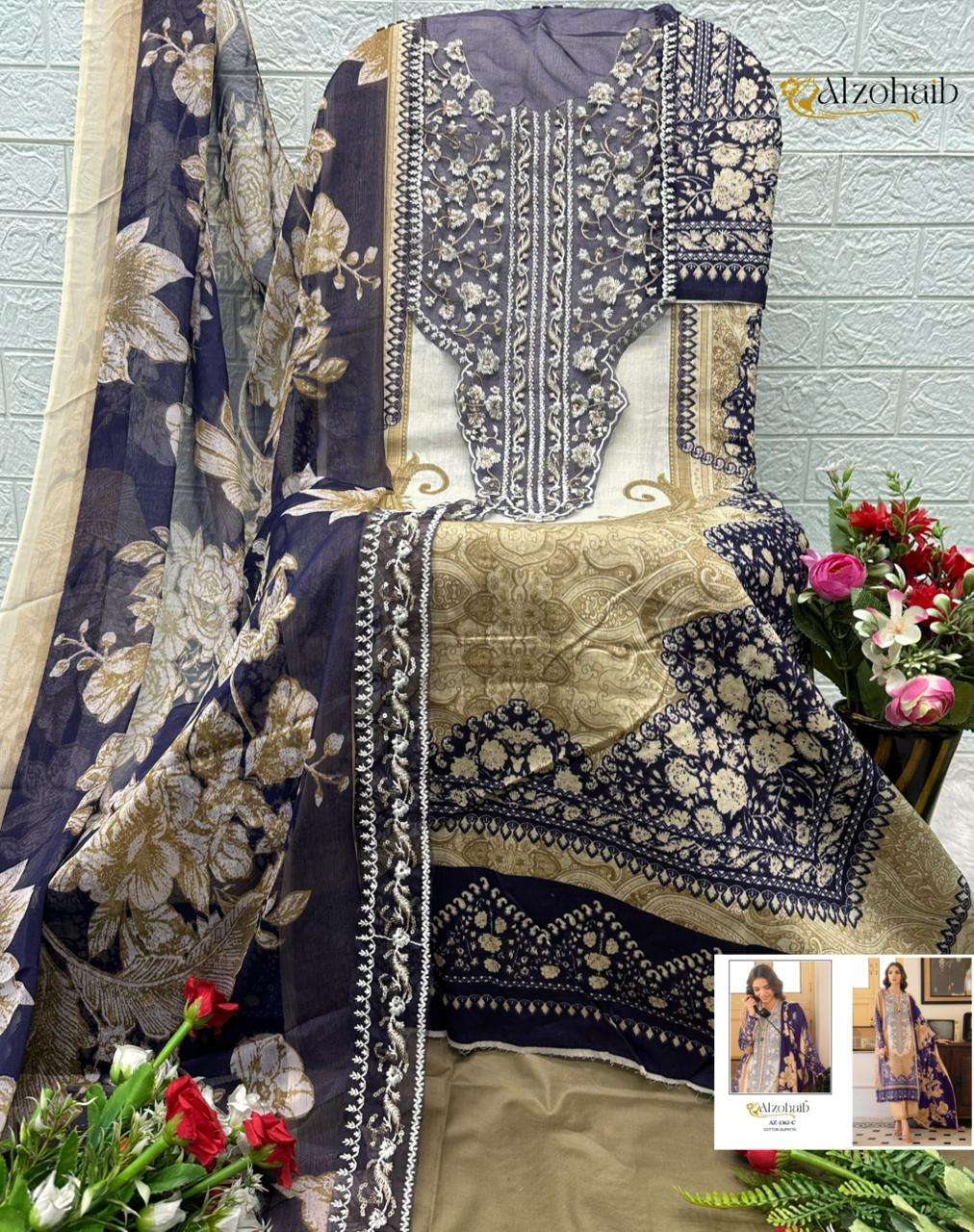 AL ZOHAIB D NO 1361 COTTON HEAVY PATCH EMBROIDERY WORK SALWAR KAMEEZ 