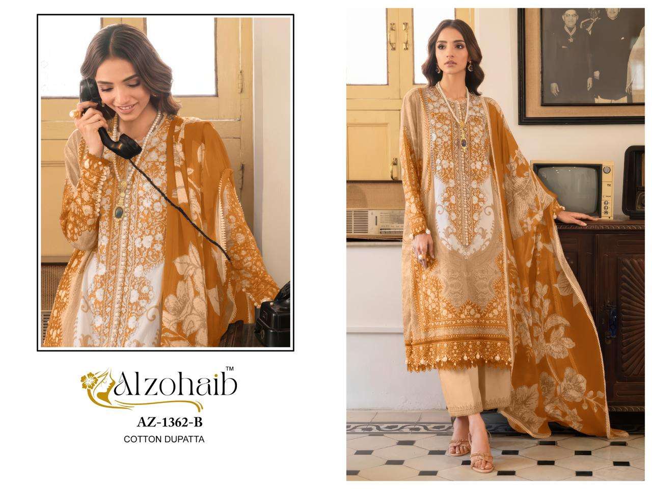 AL ZOHAIB D NO 1361 COTTON HEAVY PATCH EMBROIDERY WORK SALWAR KAMEEZ 
