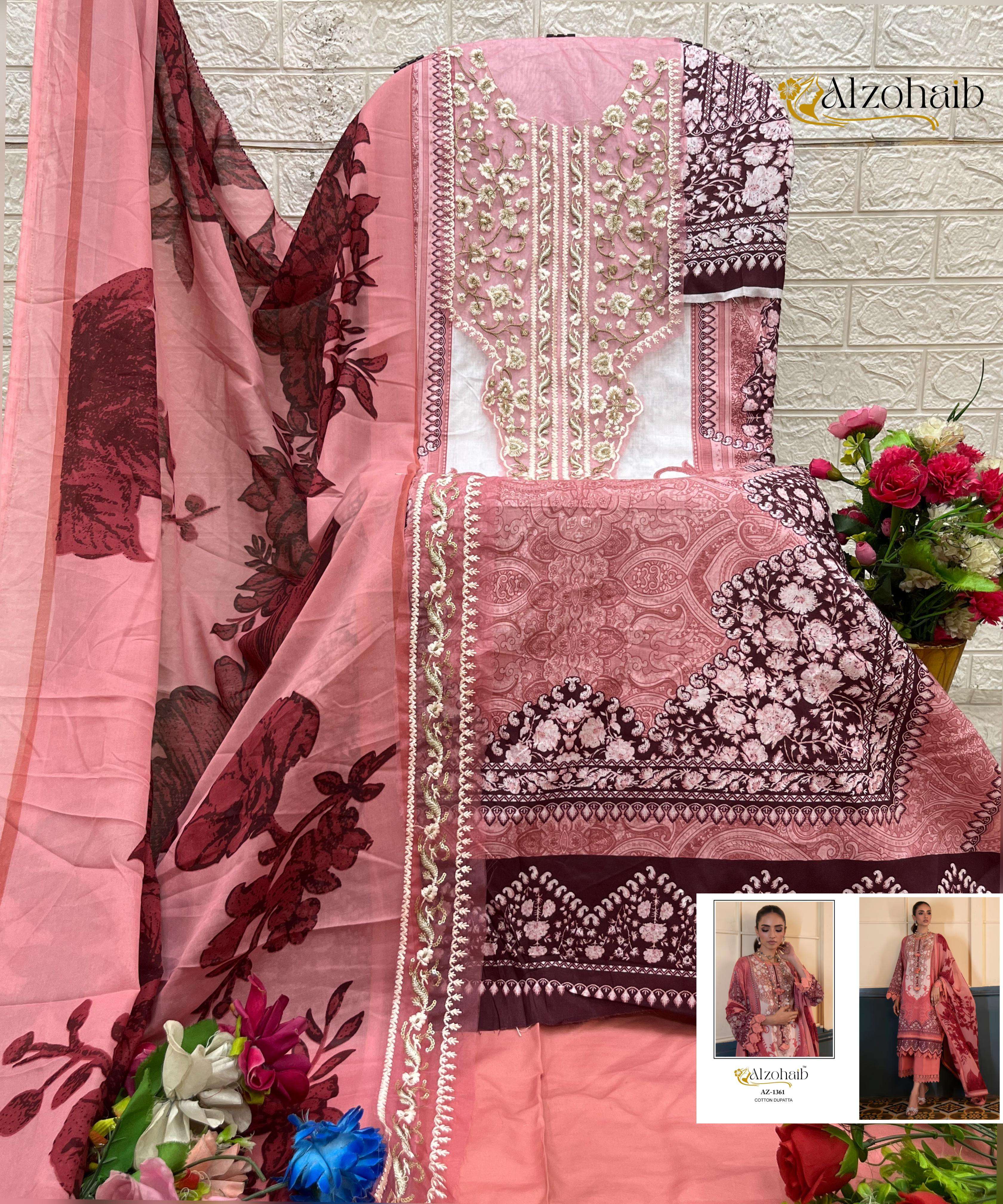 AL ZOHAIB D NO 1361 COTTON HEAVY PATCH EMBROIDERY WORK SALWAR KAMEEZ 