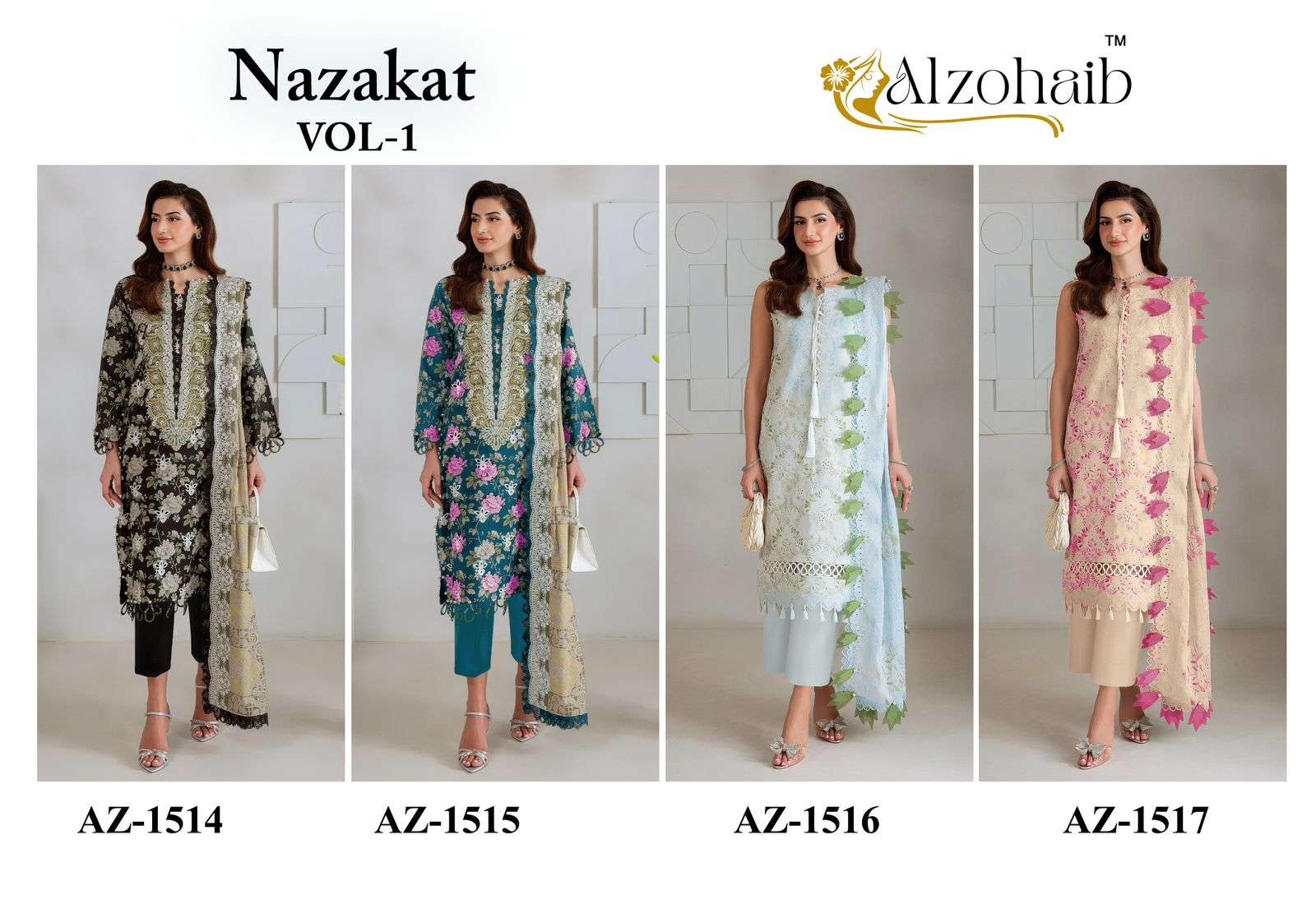 AL ZOHAIB NAZAKAT VOL 1 COTTON HEAVY PATCH EMBROIDERY WORKS SUIT