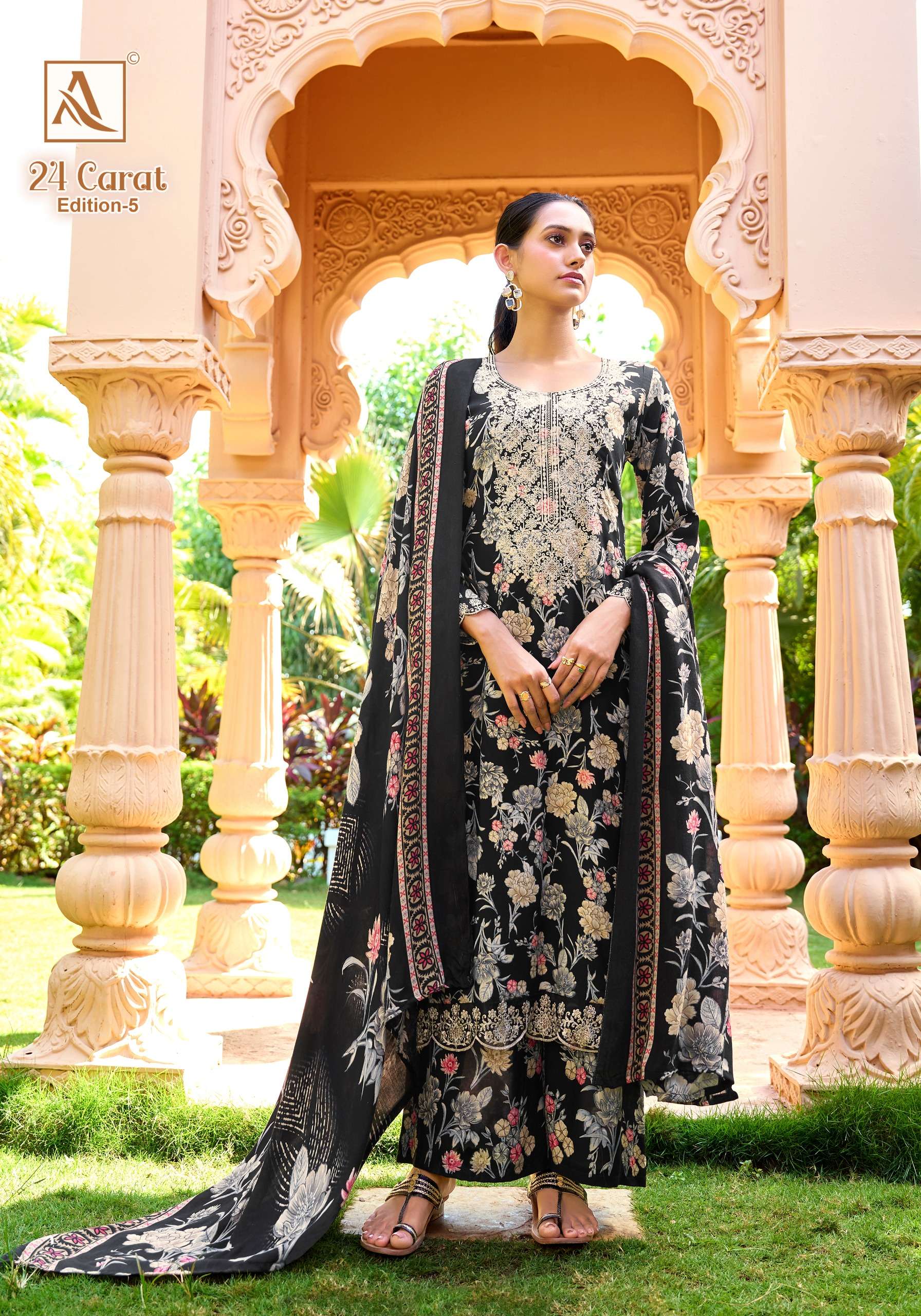 ALOK SUITS 24 CARAT VOL 5 RAYON FANCY EMBROIDERIES WORK SUIT	
