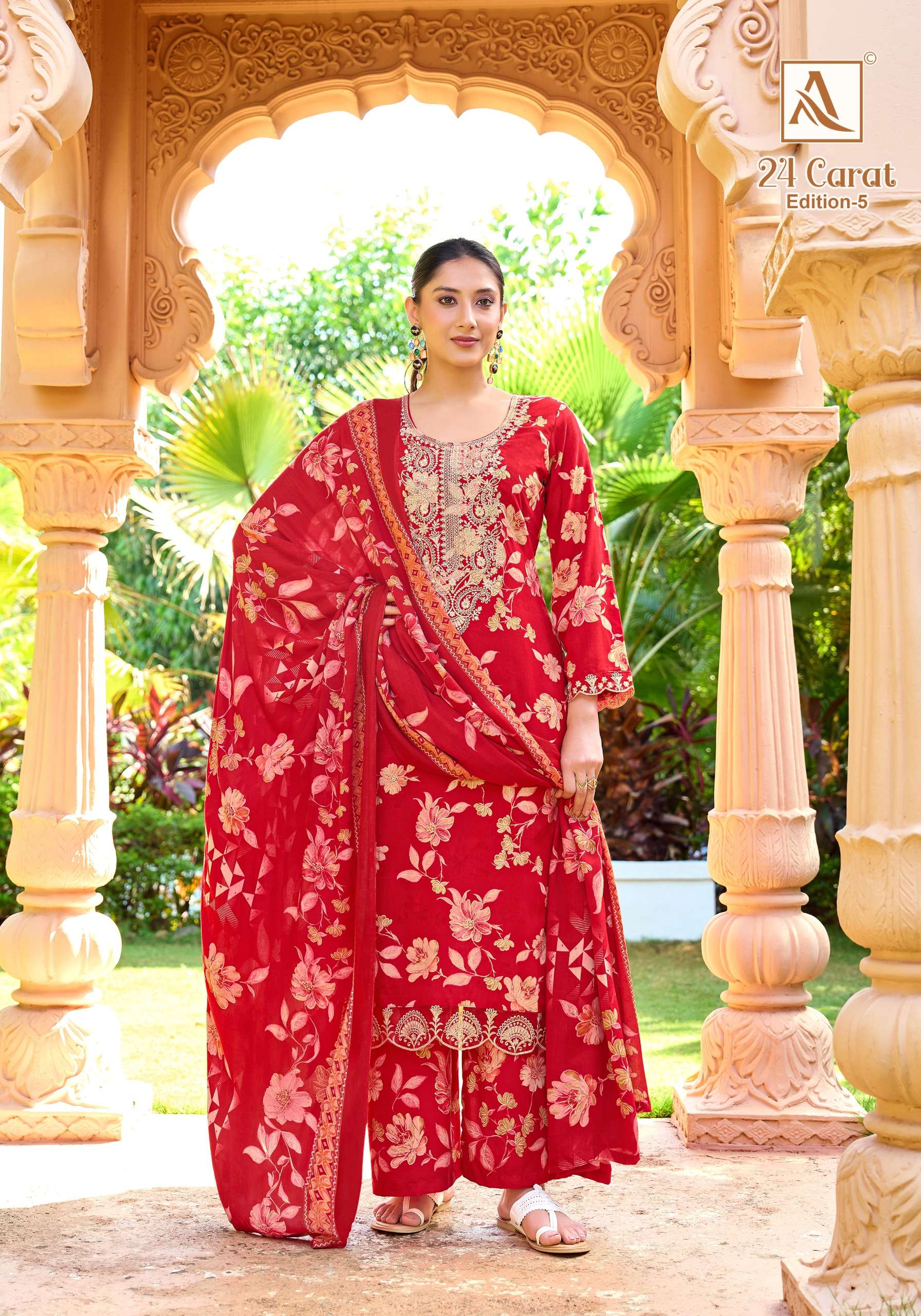 ALOK SUITS 24 CARAT VOL 5 RAYON FANCY EMBROIDERIES WORK SUIT	