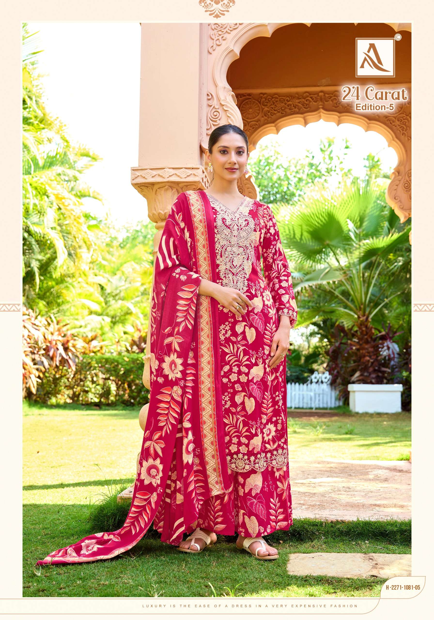 ALOK SUITS 24 CARAT VOL 5 RAYON FANCY EMBROIDERIES WORK SUIT	