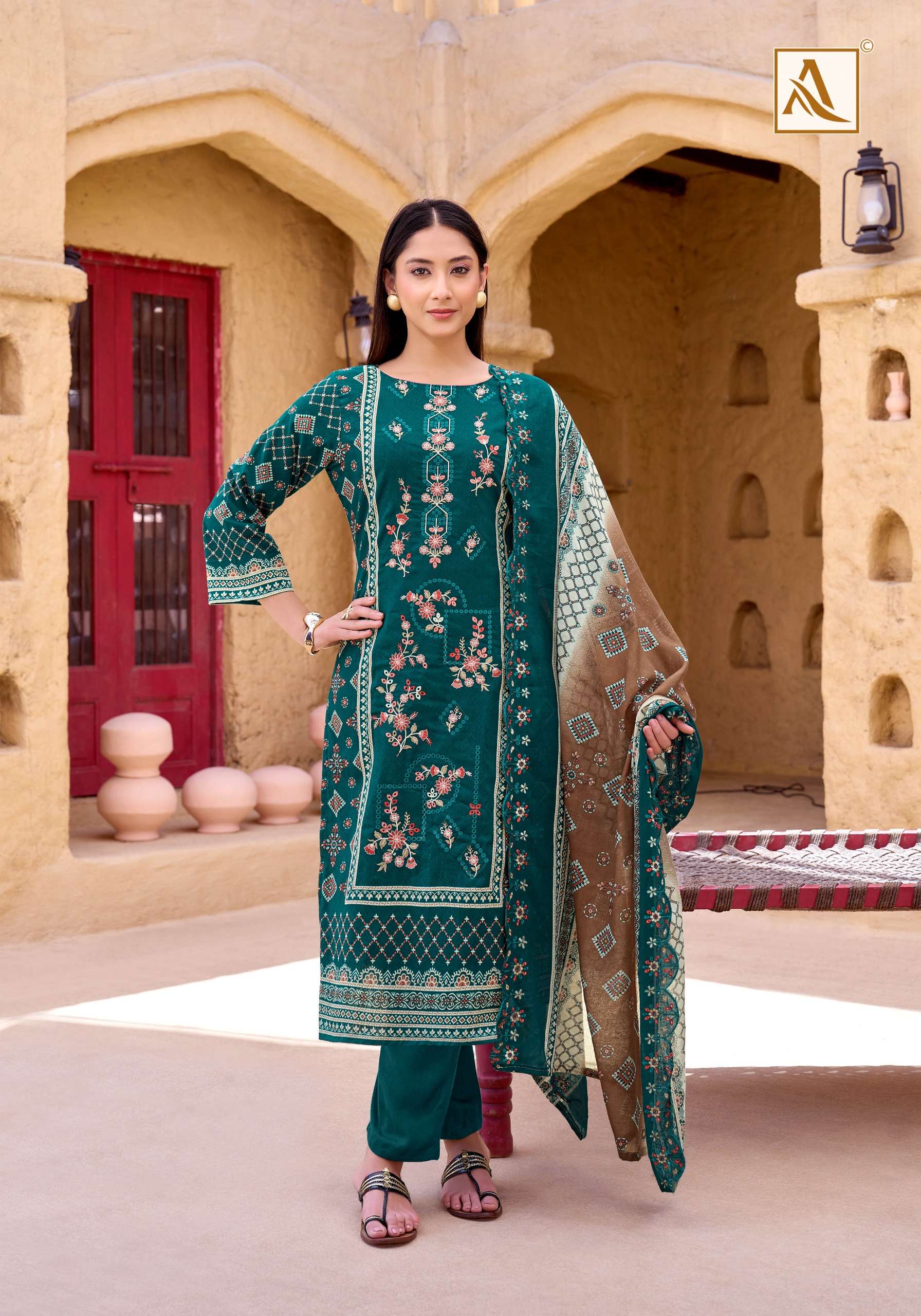 ALOK SUITS BIN SAEED VOL 14 COTTON PRINT WITH FANCY EMBROIDERY WORK SUIT