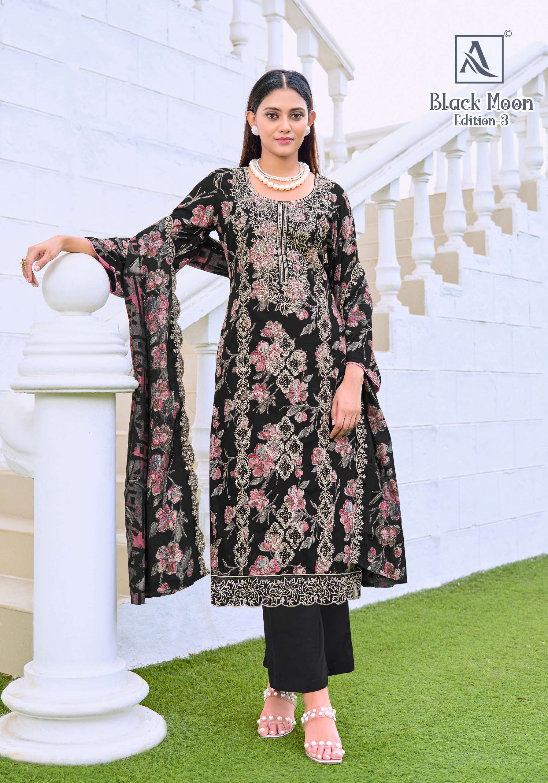 ALOK SUITS BLACK MOON VOL 3 VISCOSE PRINT WITH FANCY EMBROIDERY WORK SUIT