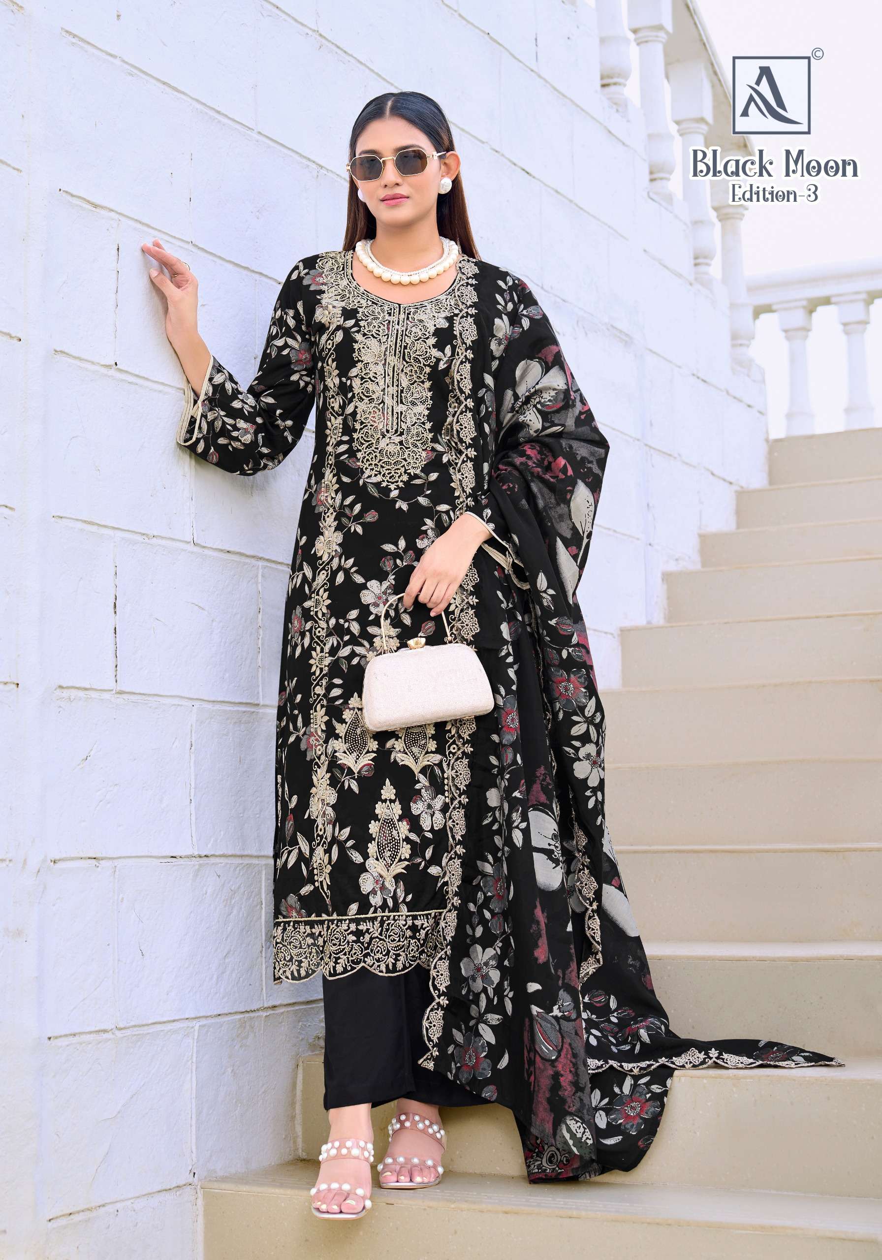 ALOK SUITS BLACK MOON VOL 3 VISCOSE PRINT WITH FANCY EMBROIDERY WORK SUIT