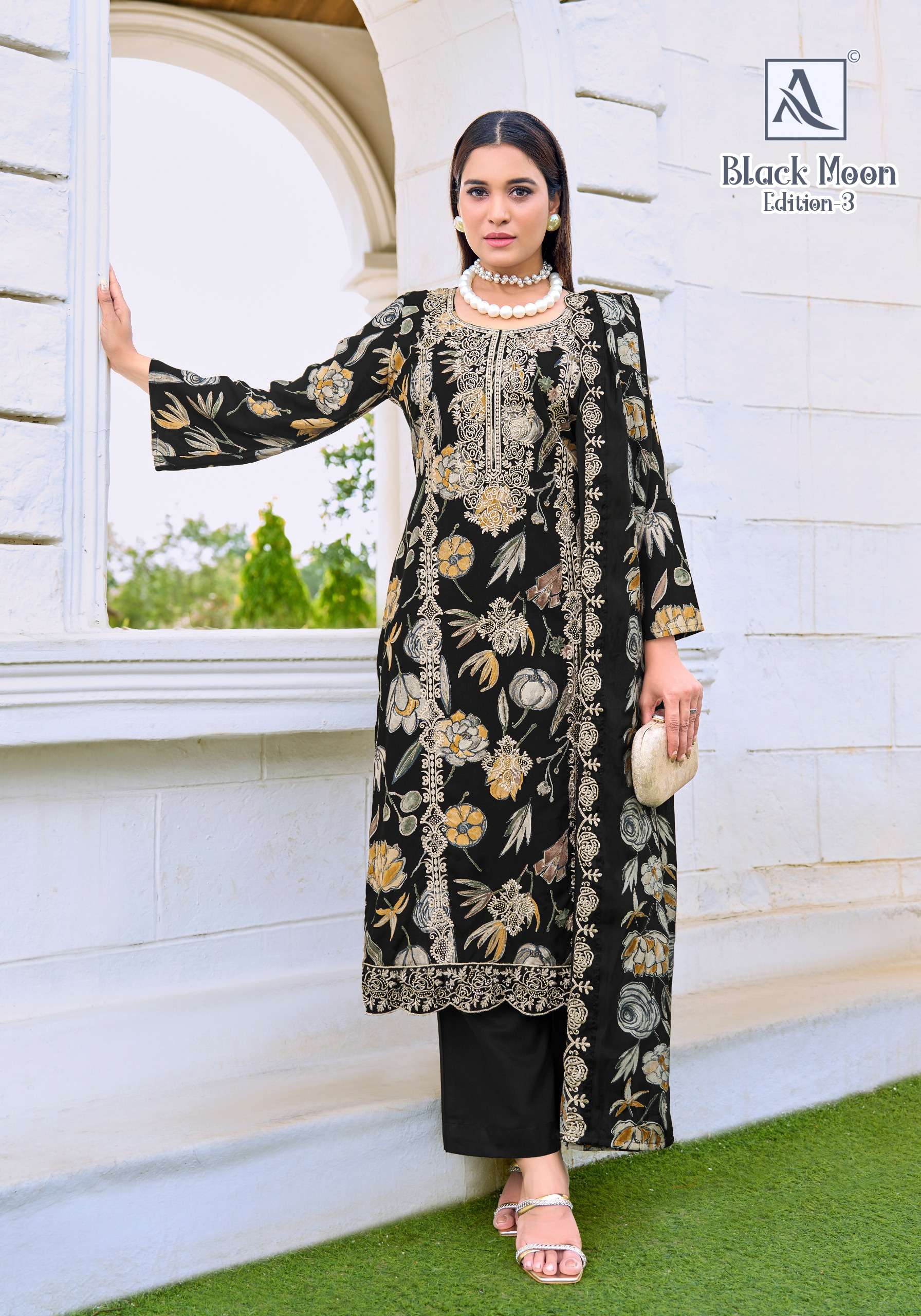ALOK SUITS BLACK MOON VOL 3 VISCOSE PRINT WITH FANCY EMBROIDERY WORK SUIT