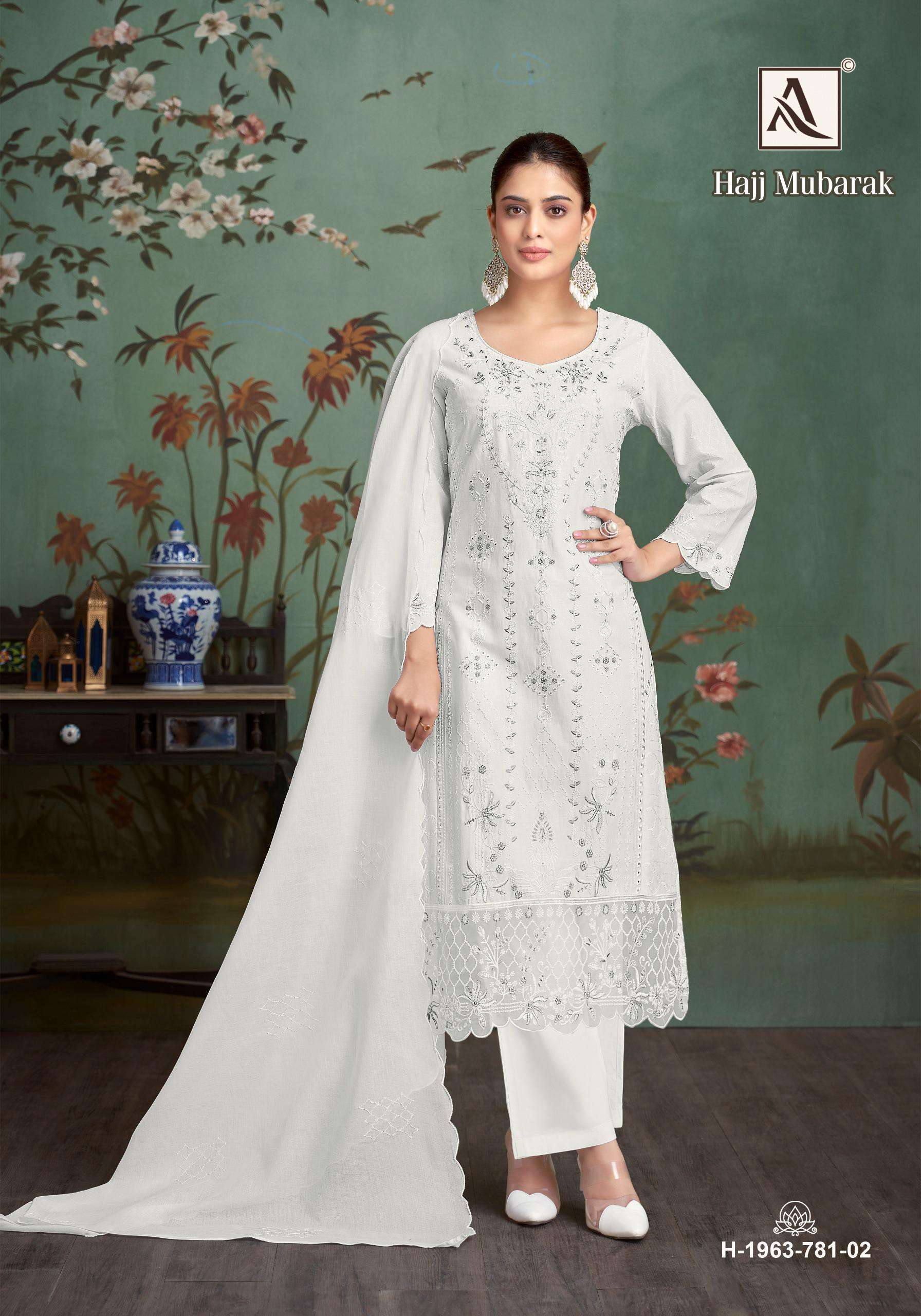 ALOK SUITS HAJJ MUBARAK LAWN COTTON FANCY EMBROIDERY WORK SUIT