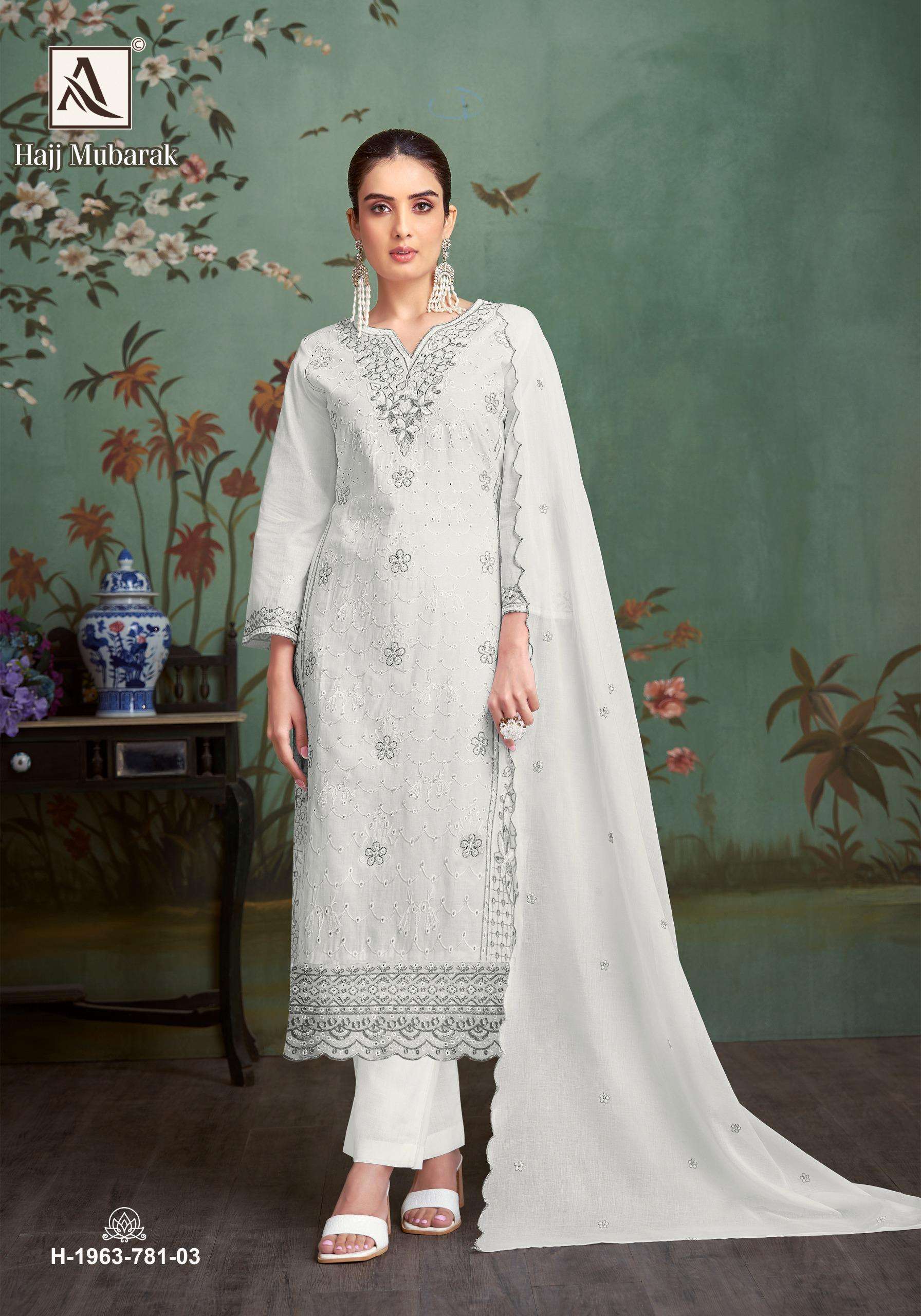 ALOK SUITS HAJJ MUBARAK LAWN COTTON FANCY EMBROIDERY WORK SUIT