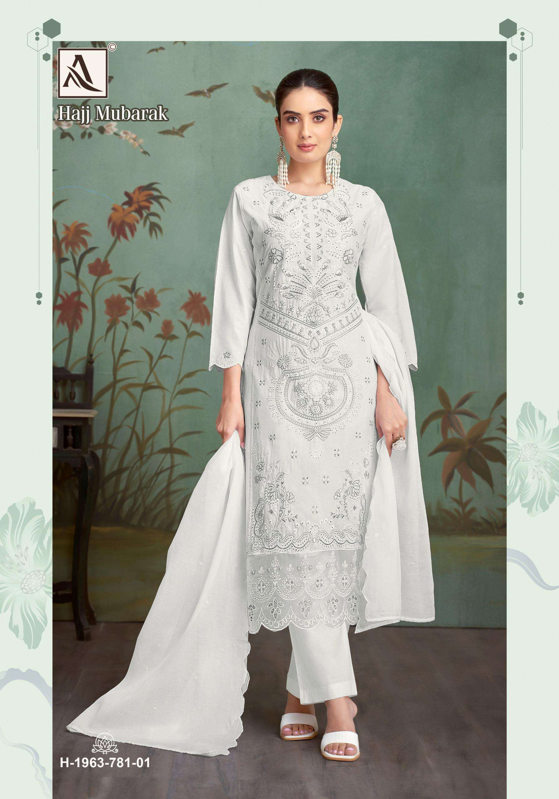 ALOK SUITS HAJJ MUBARAK LAWN COTTON FANCY EMBROIDERY WORK SUIT