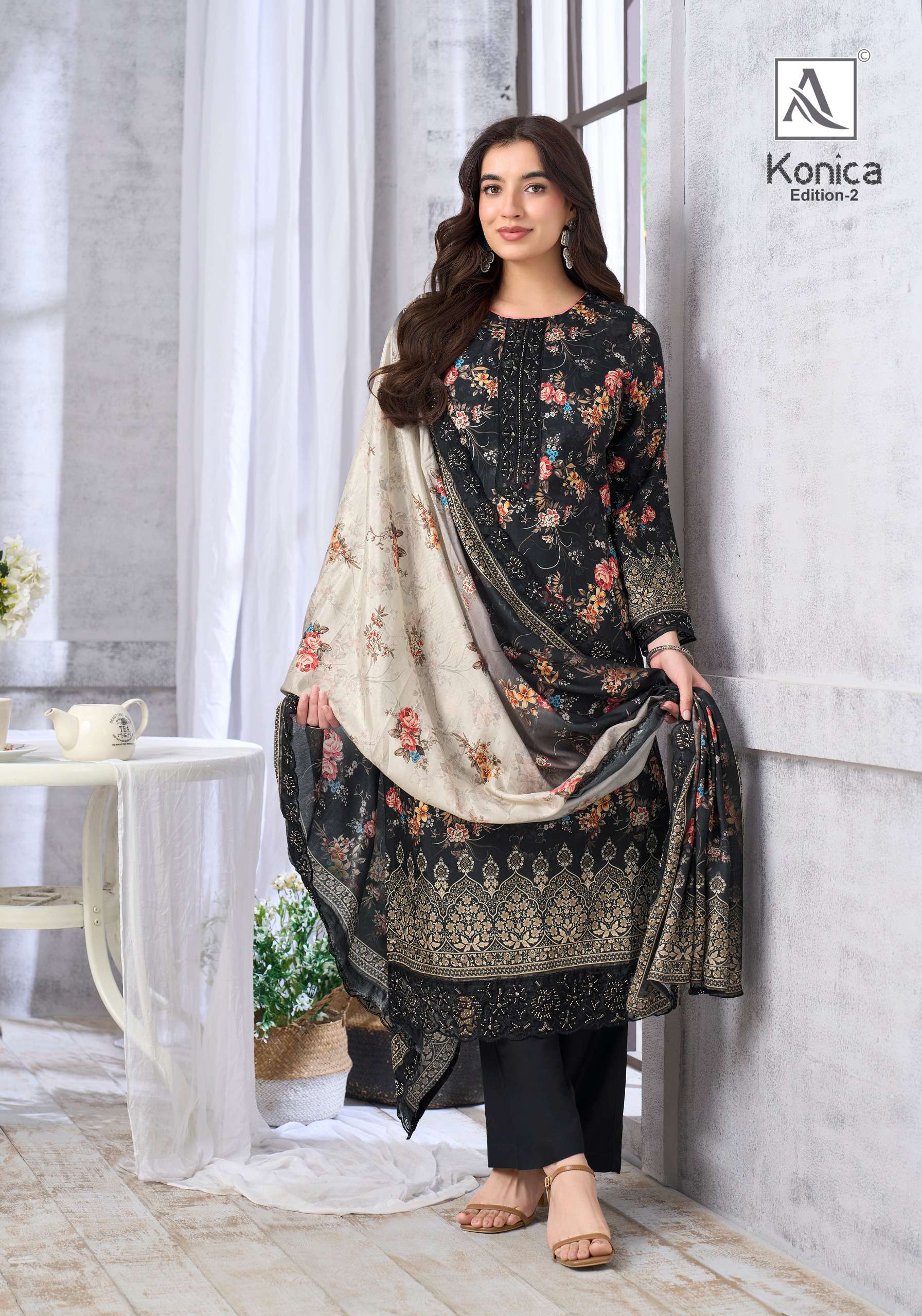 ALOK SUITS KONICA VOL 2 VISCOSE DIGITAL PRINT WITH FANCY EMBROIDERY WORK SUIT