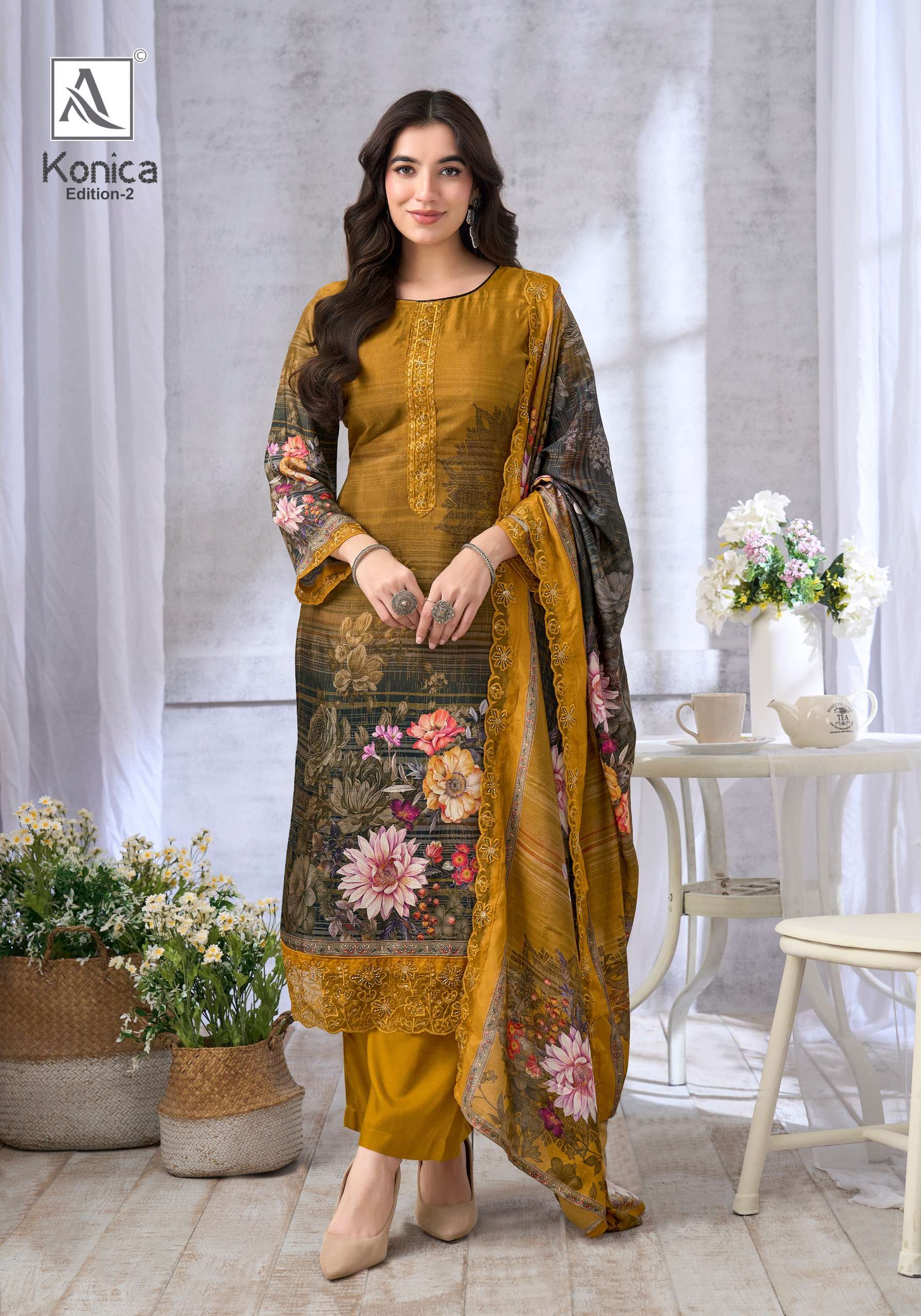 ALOK SUITS KONICA VOL 2 VISCOSE DIGITAL PRINT WITH FANCY EMBROIDERY WORK SUIT