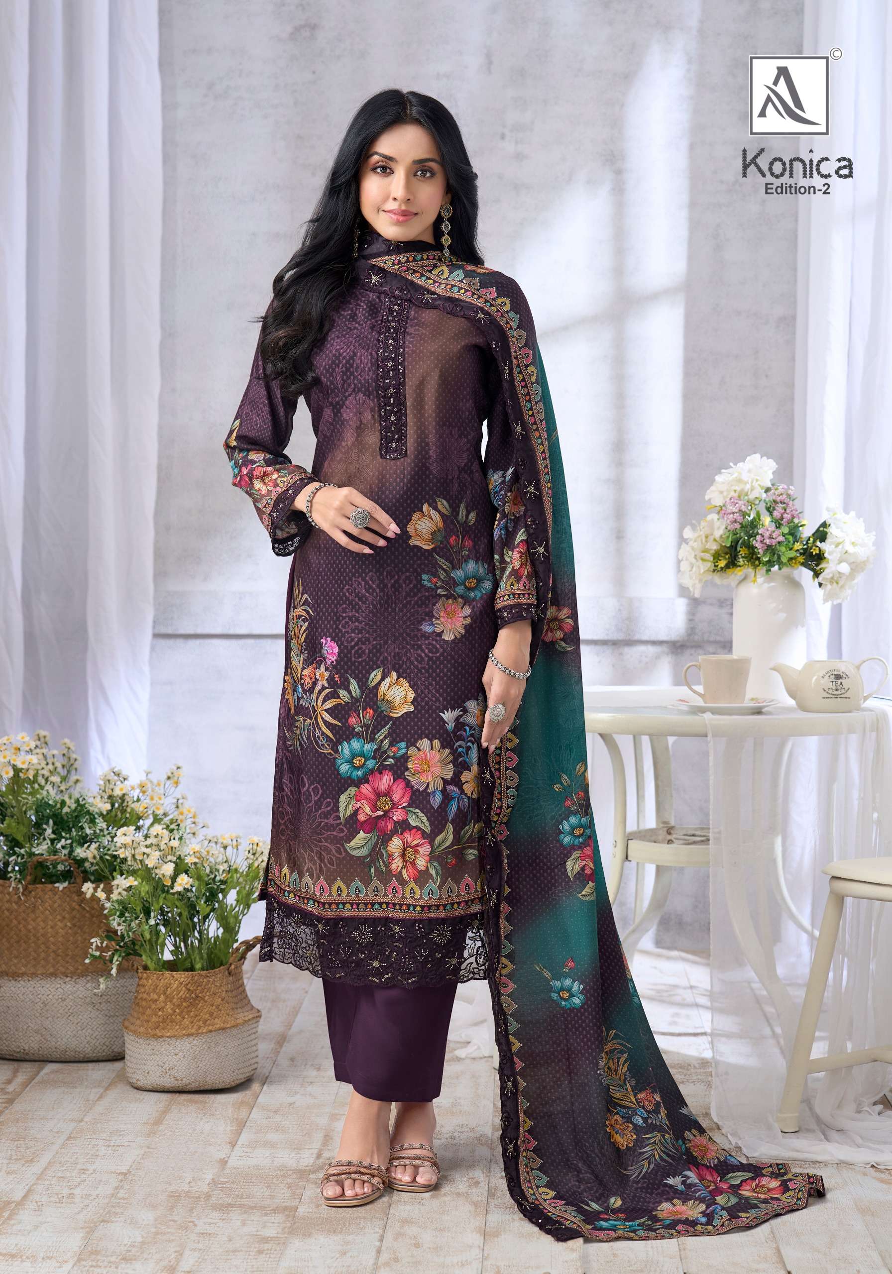 ALOK SUITS KONICA VOL 2 VISCOSE DIGITAL PRINT WITH FANCY EMBROIDERY WORK SUIT
