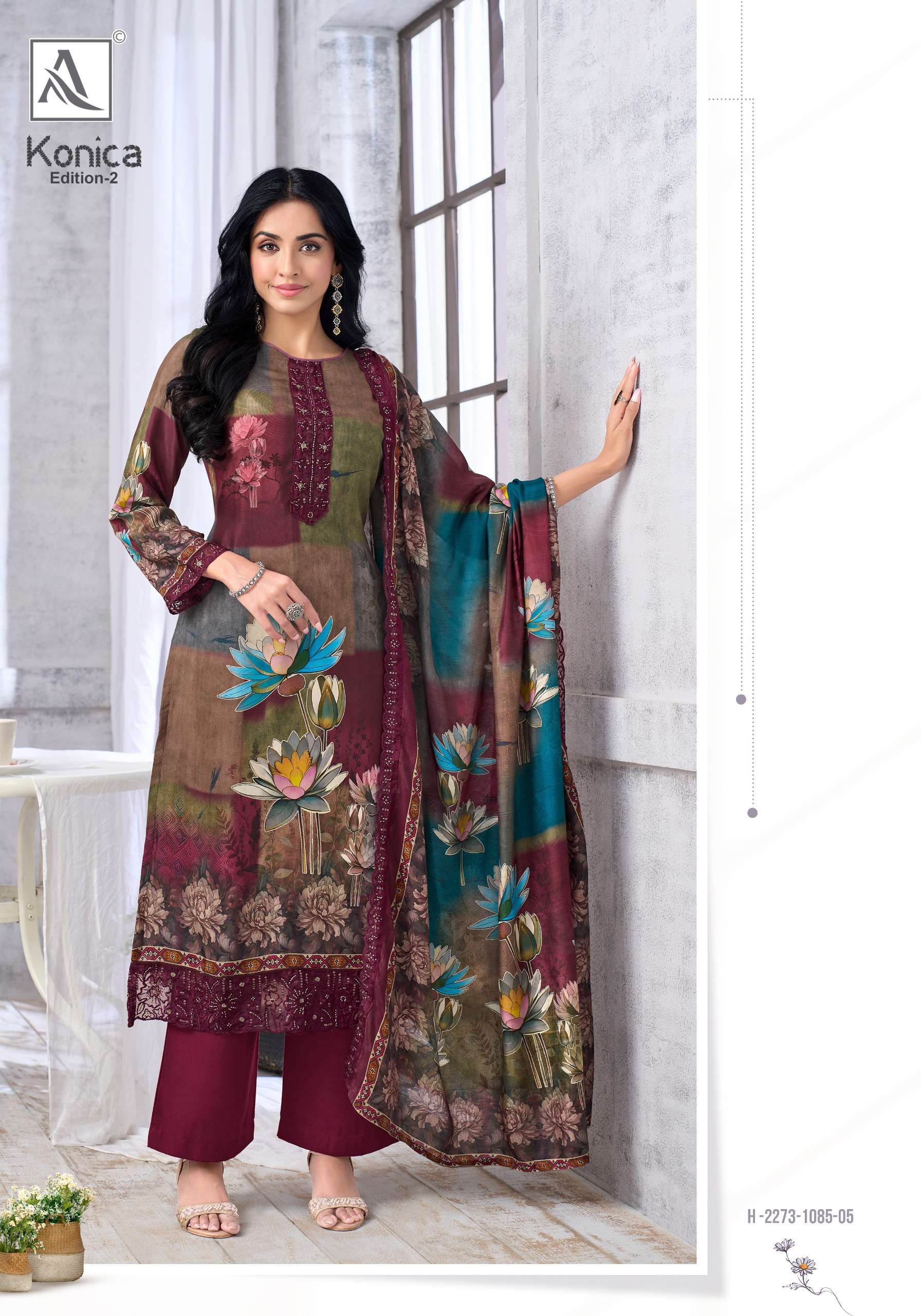ALOK SUITS KONICA VOL 2 VISCOSE DIGITAL PRINT WITH FANCY EMBROIDERY WORK SUIT