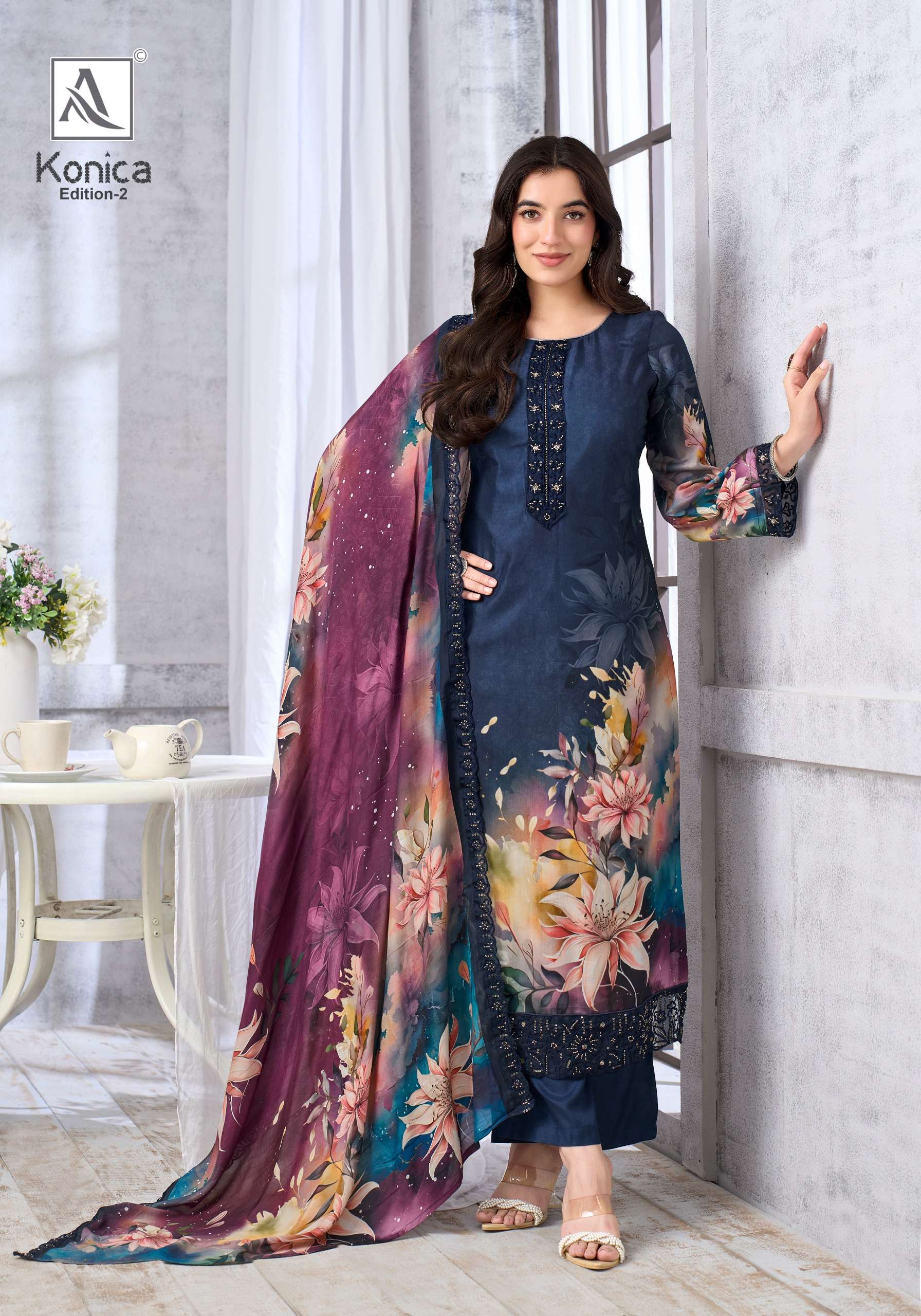 ALOK SUITS KONICA VOL 2 VISCOSE DIGITAL PRINT WITH FANCY EMBROIDERY WORK SUIT