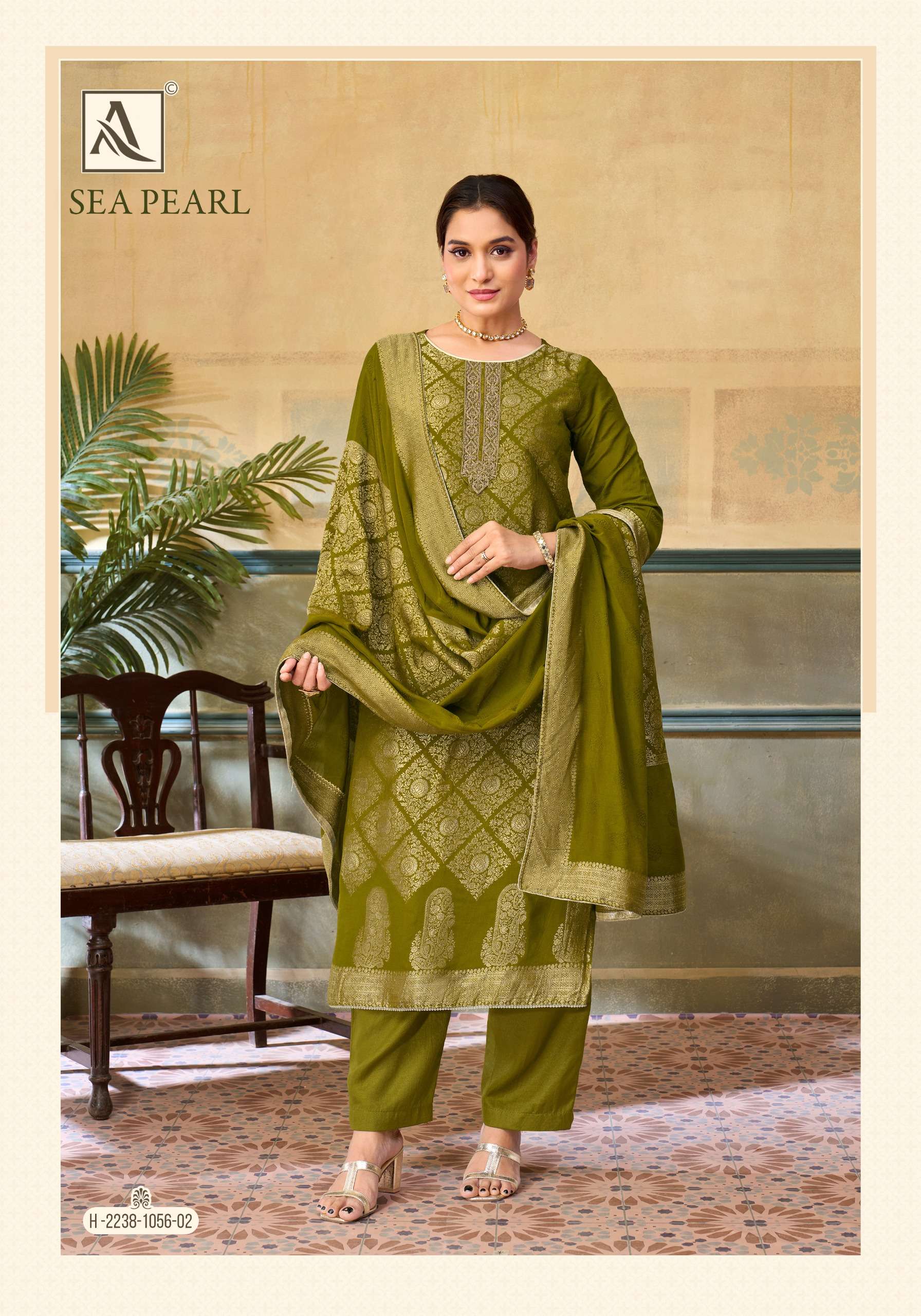 ALOK SUITS SEA PEARL MUSLIN JACQUARD DESIGNER WORK SUIT