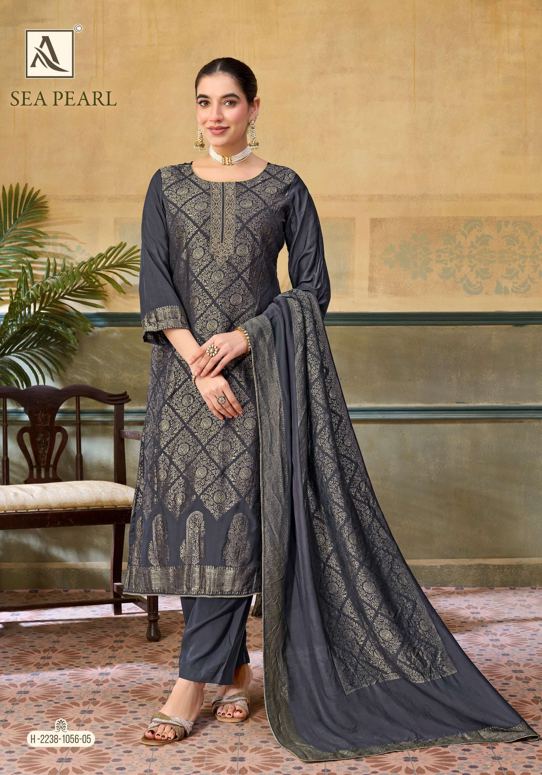 ALOK SUITS SEA PEARL MUSLIN JACQUARD DESIGNER WORK SUIT