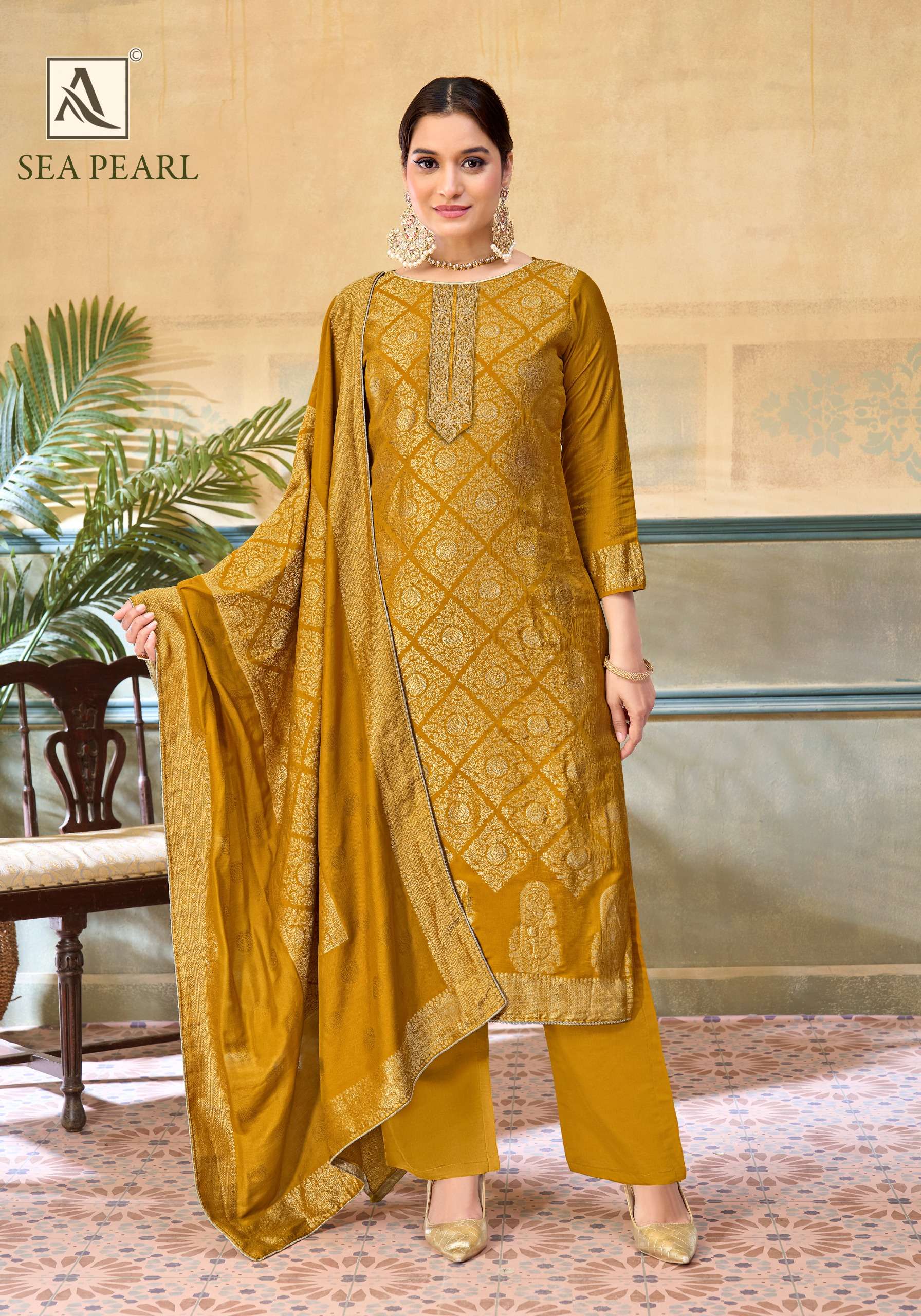 ALOK SUITS SEA PEARL MUSLIN JACQUARD DESIGNER WORK SUIT