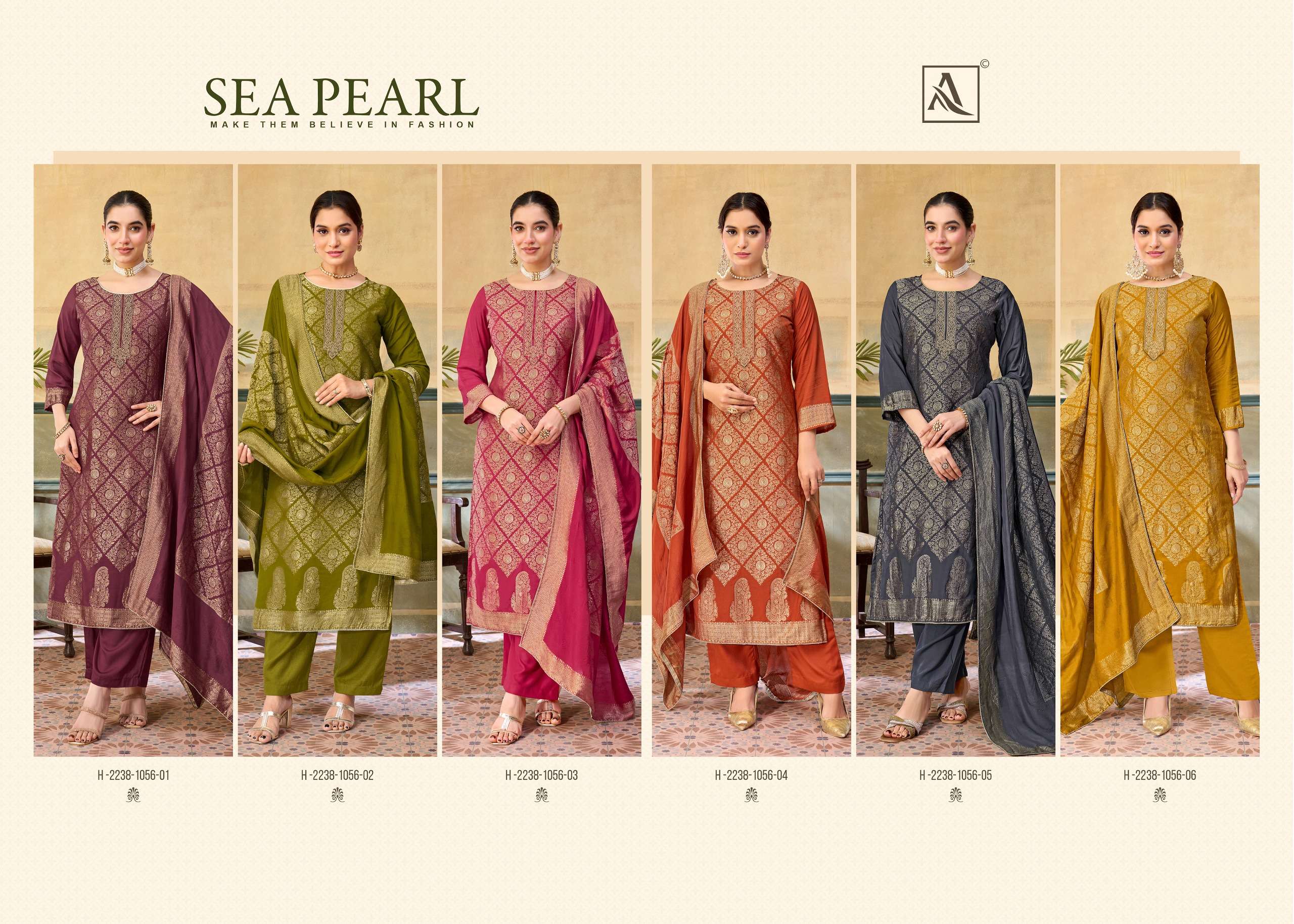 ALOK SUITS SEA PEARL MUSLIN JACQUARD DESIGNER WORK SUIT