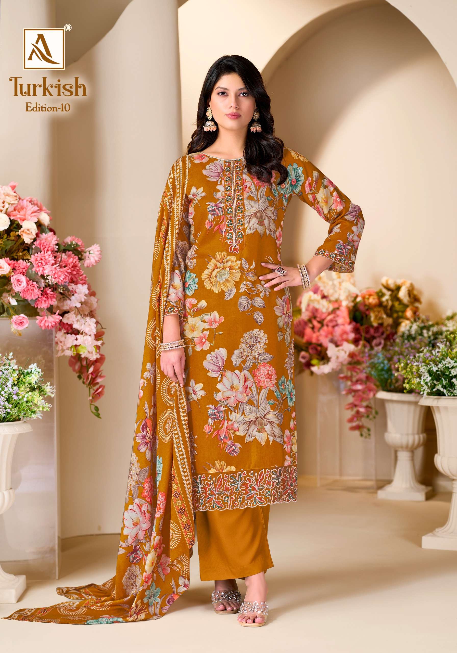 ALOK SUITS TURKISH EDITION 10 VISCOSE RAYON PRINT WITH FANCY WORK SUIT
