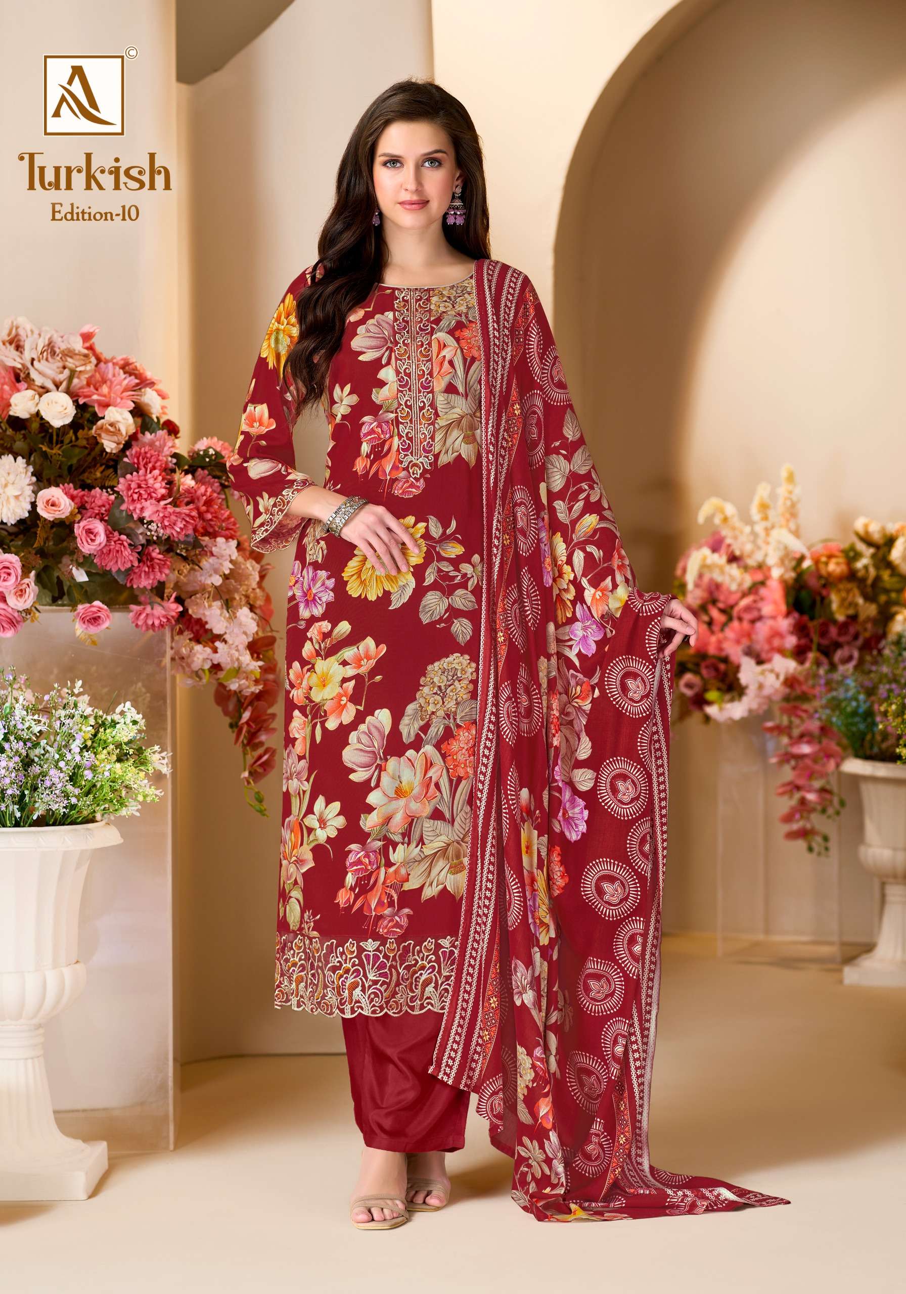 ALOK SUITS TURKISH EDITION 10 VISCOSE RAYON PRINT WITH FANCY WORK SUIT