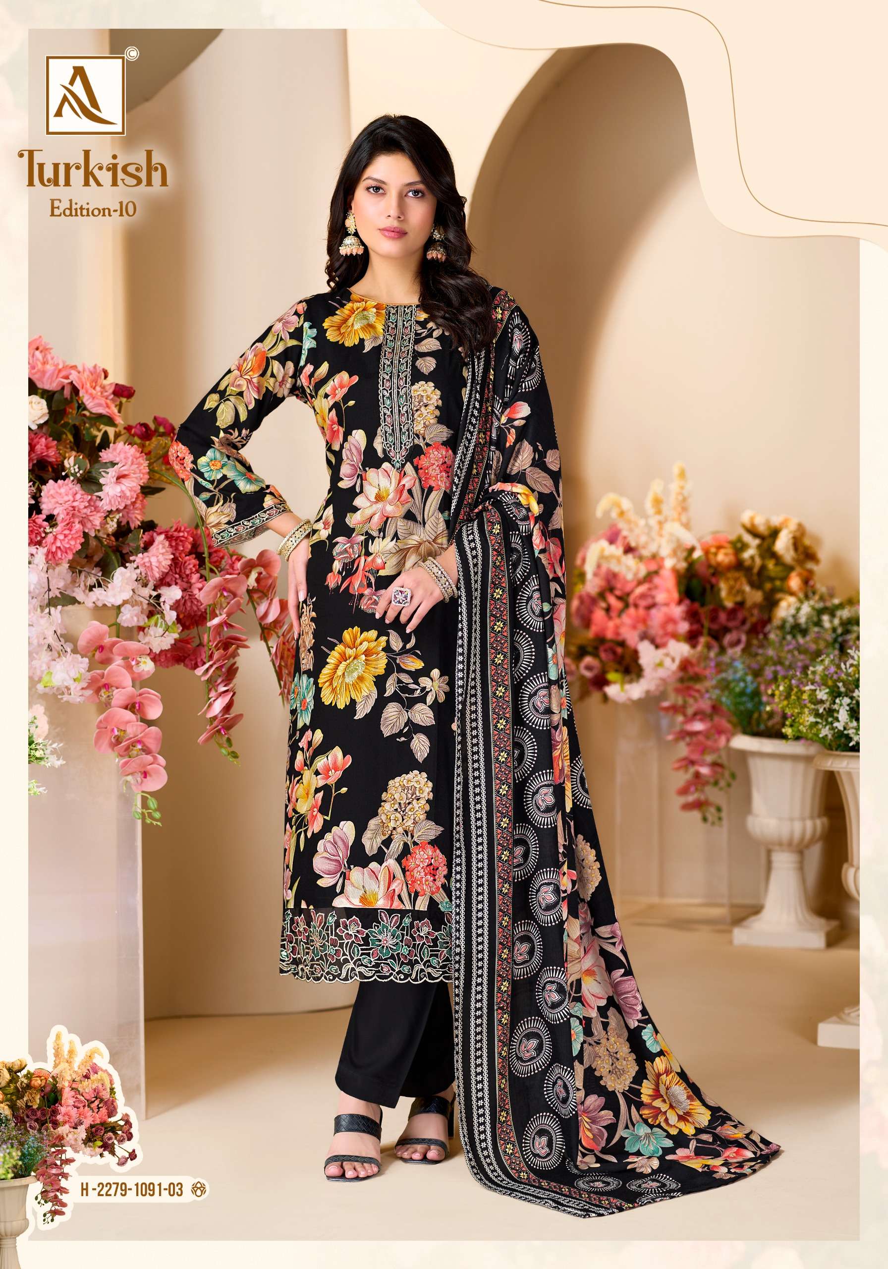 ALOK SUITS TURKISH EDITION 10 VISCOSE RAYON PRINT WITH FANCY WORK SUIT