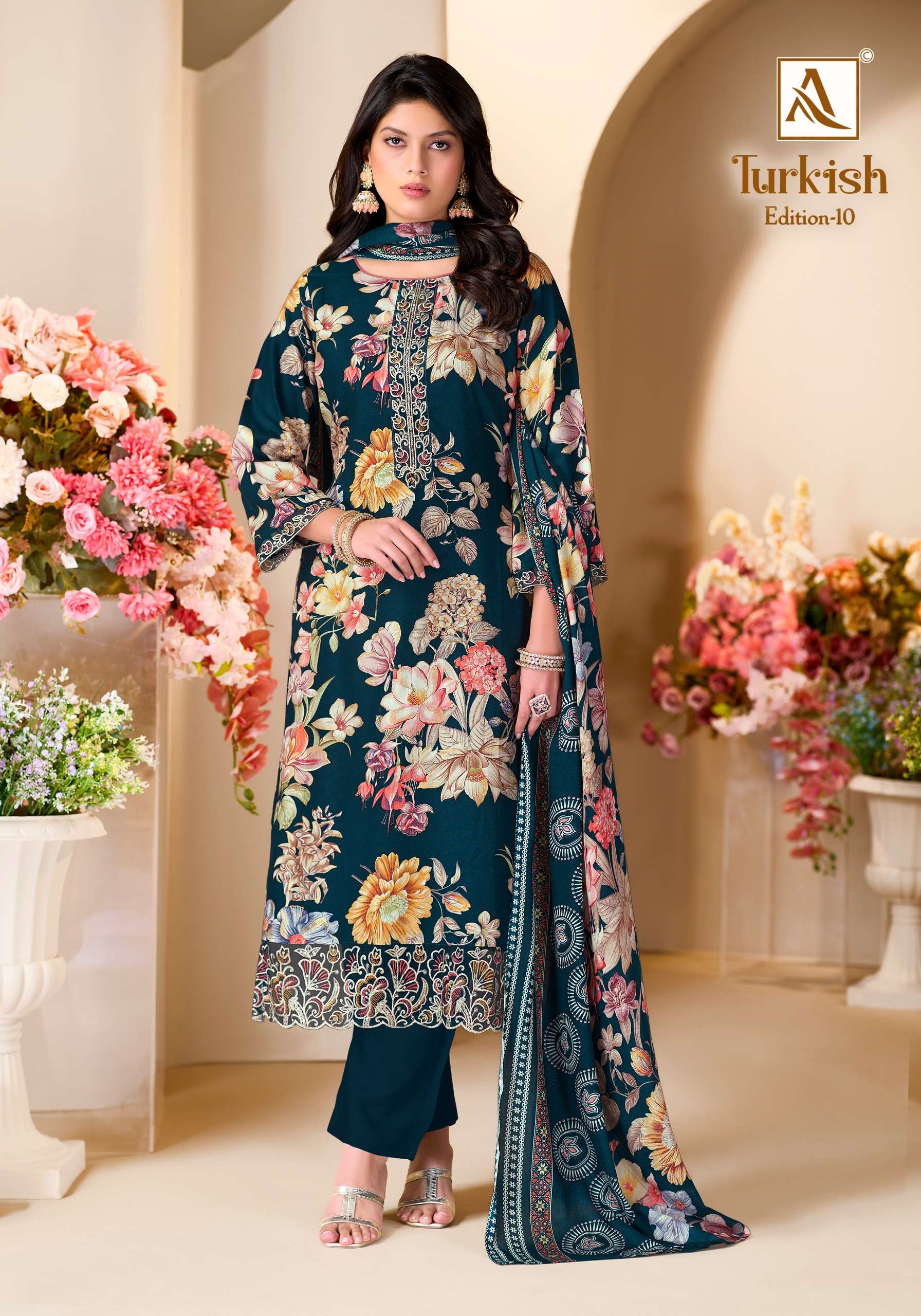 ALOK SUITS TURKISH EDITION 10 VISCOSE RAYON PRINT WITH FANCY WORK SUIT