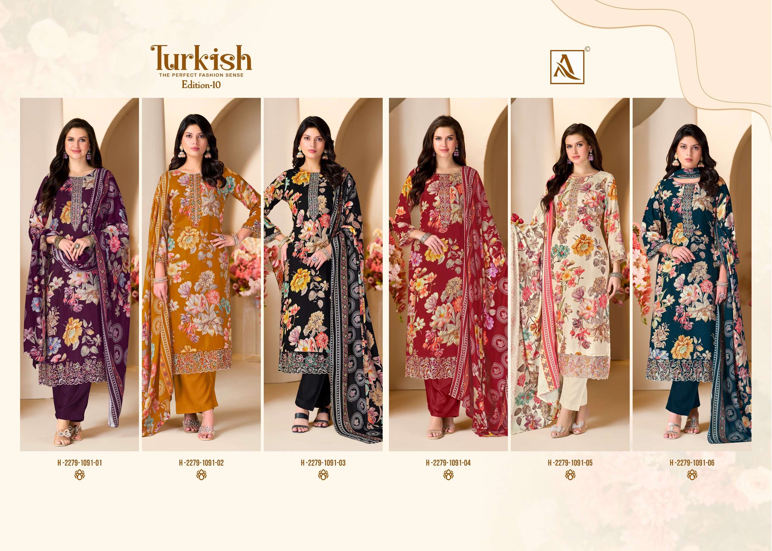 ALOK SUITS TURKISH EDITION 10 VISCOSE RAYON PRINT WITH FANCY WORK SUIT