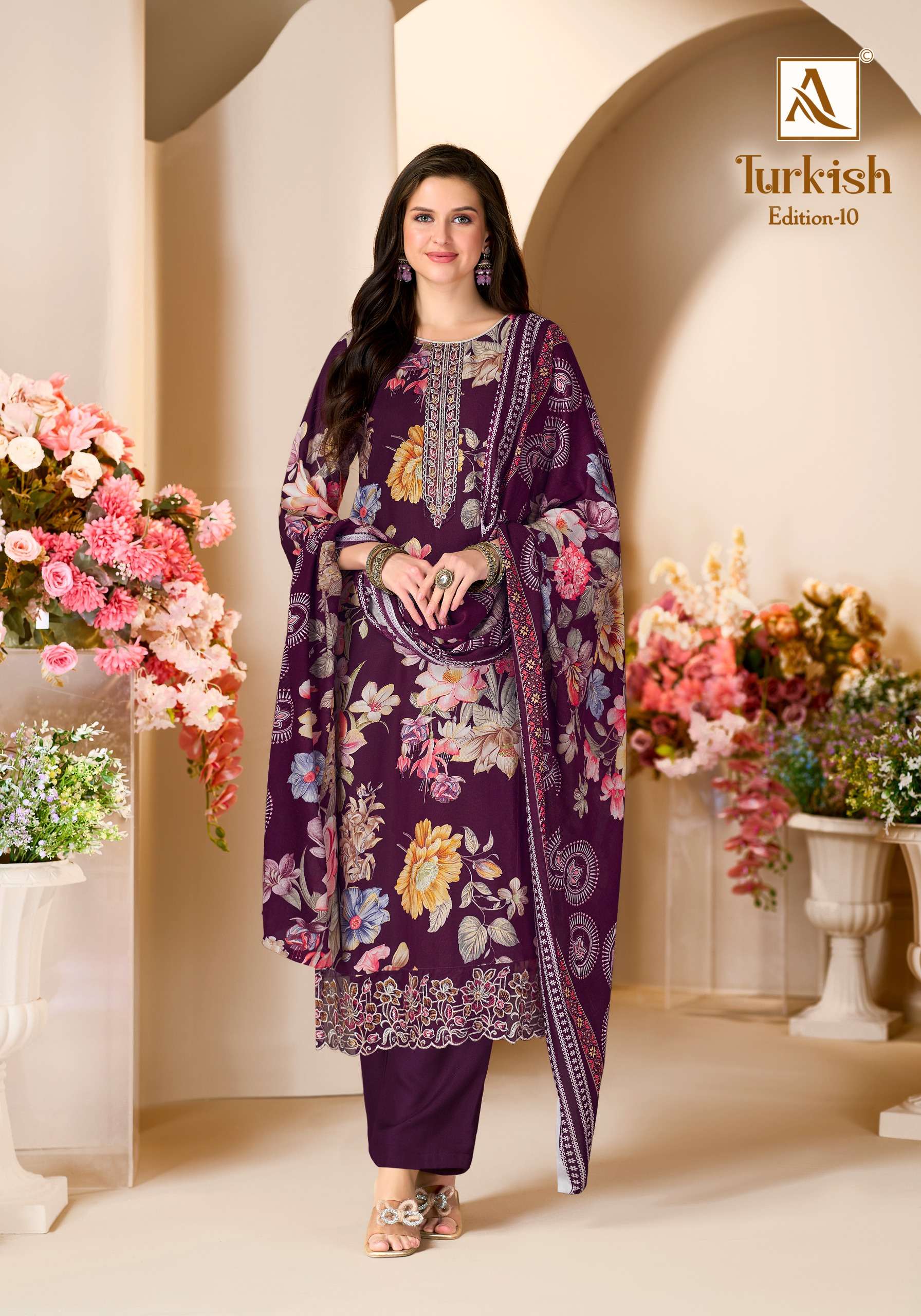 ALOK SUITS TURKISH EDITION 10 VISCOSE RAYON PRINT WITH FANCY WORK SUIT