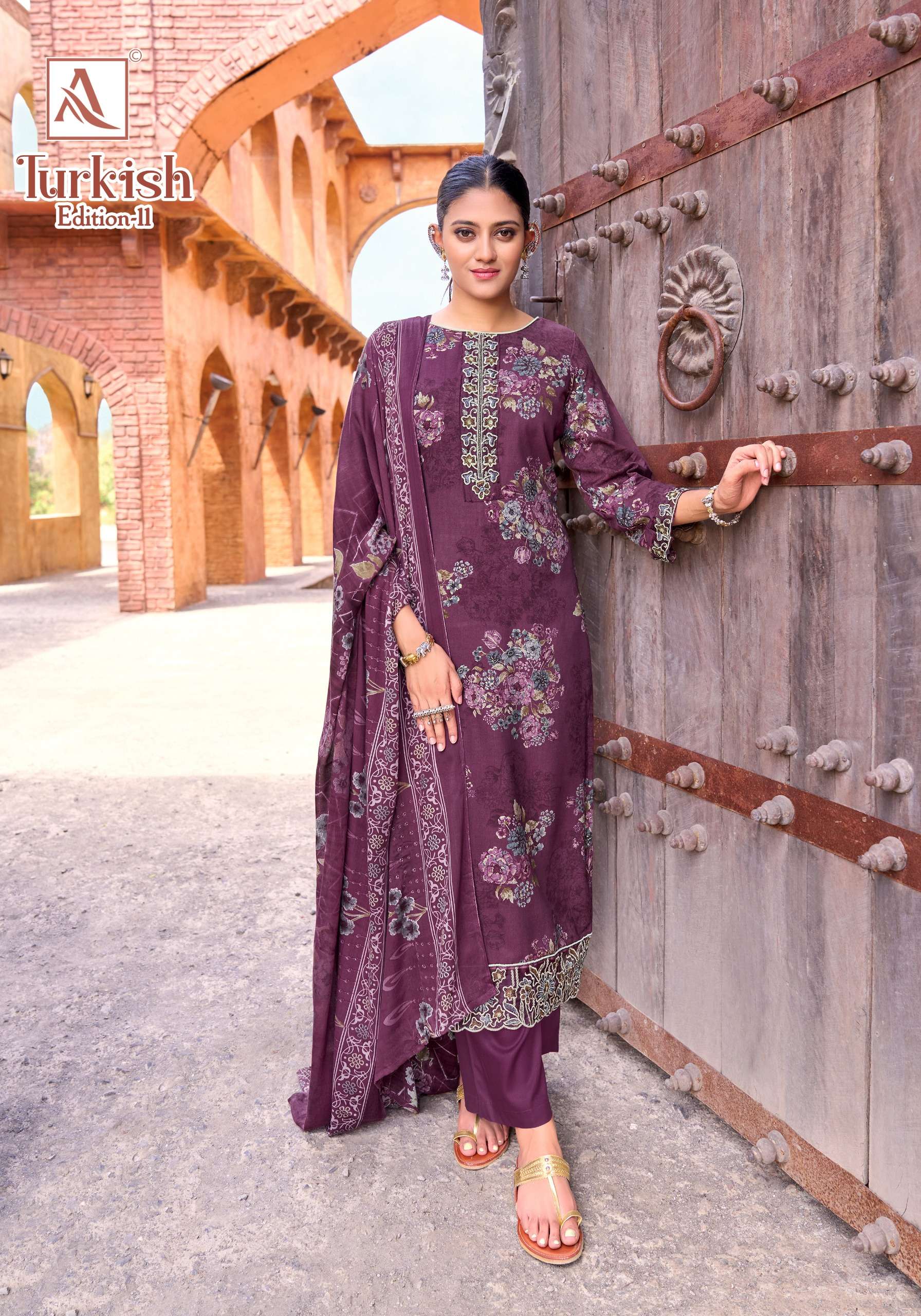 ALOK SUITS TURKISH EDITION 11 VISCOSE RAYON PRINT WITH FANCY WORK SUIT	