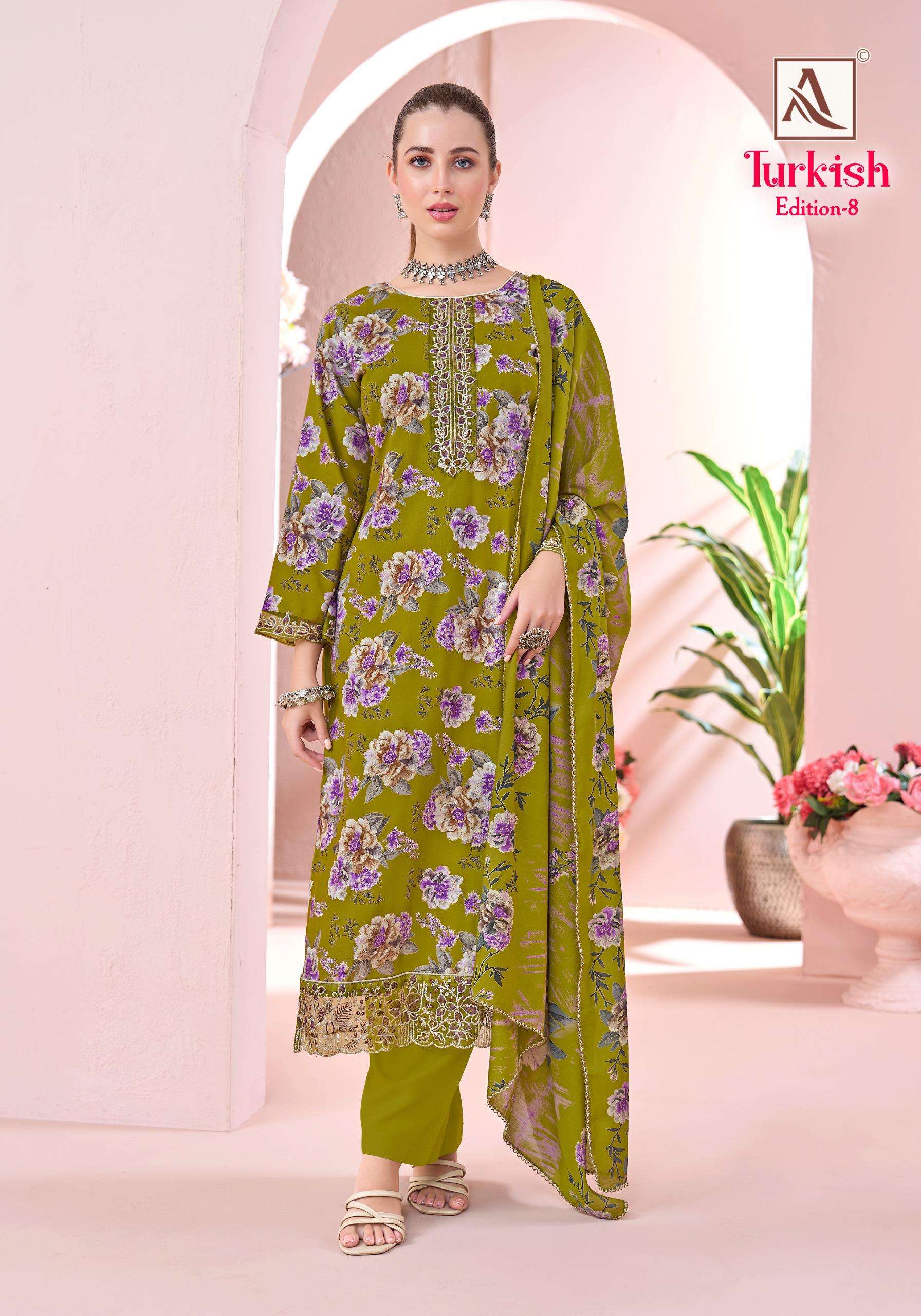 ALOK SUITS TURKISH EDITION 8 VISCOSE RAYON PRINT WITH FANCY WORK SUIT