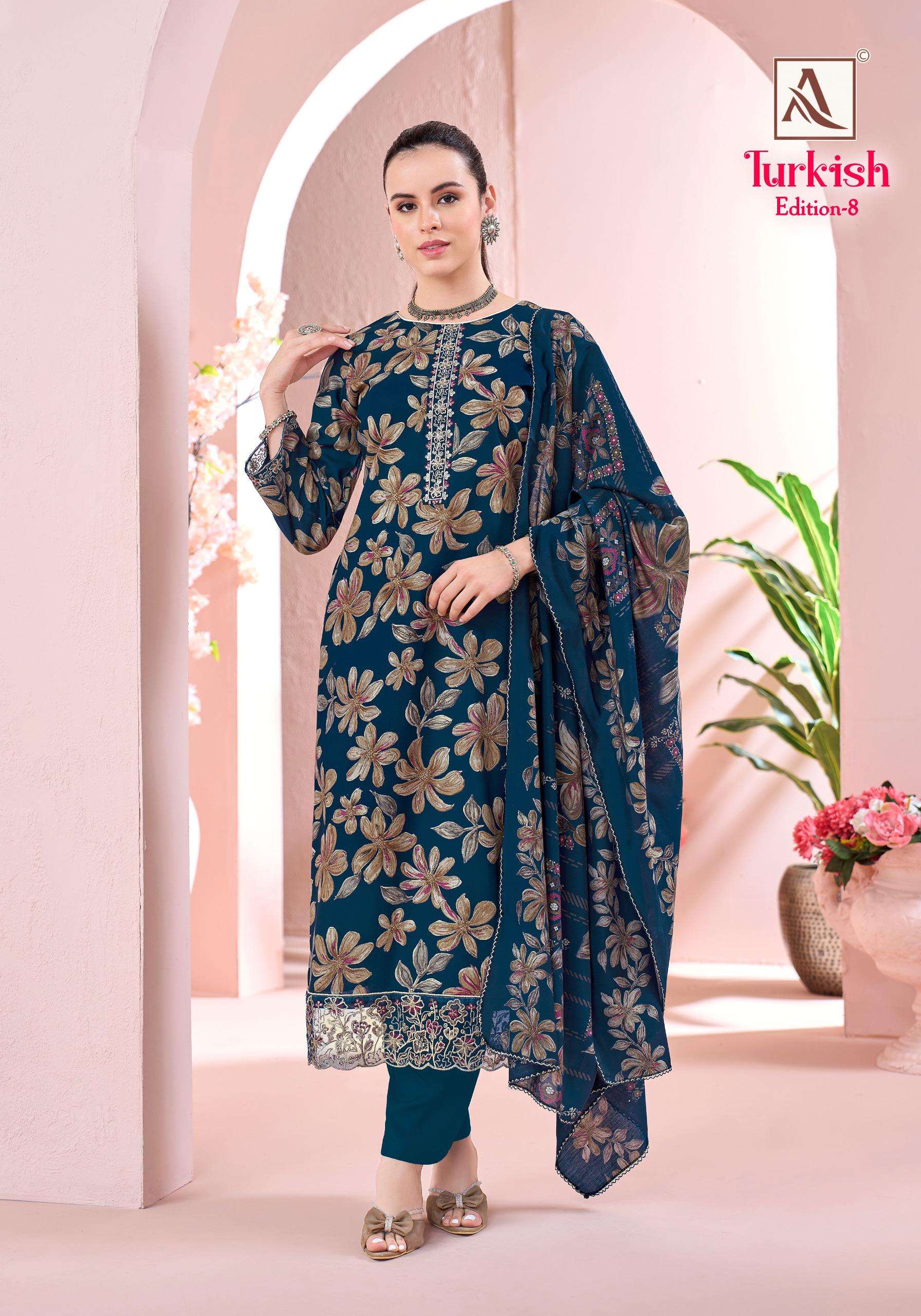 ALOK SUITS TURKISH EDITION 8 VISCOSE RAYON PRINT WITH FANCY WORK SUIT
