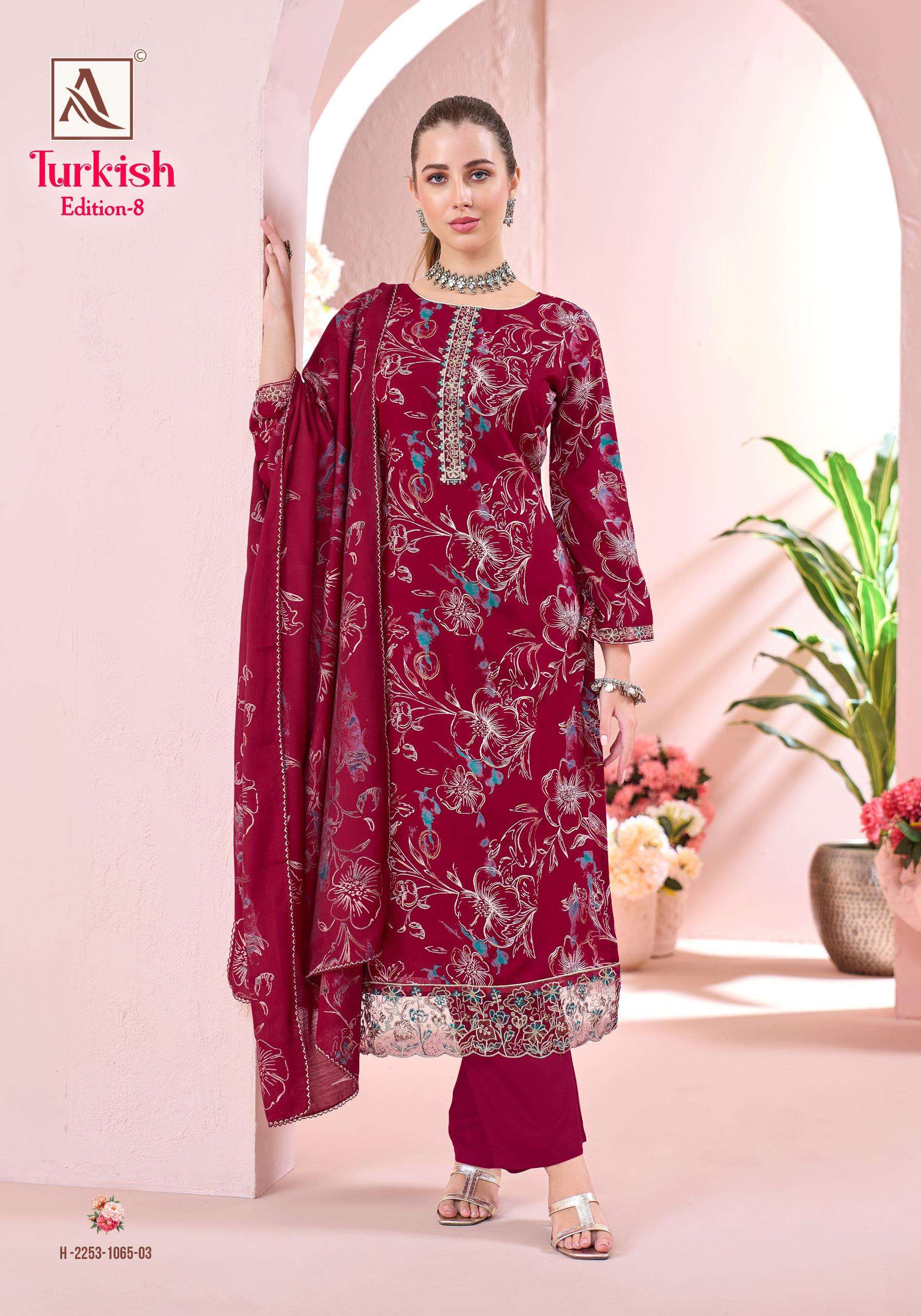 ALOK SUITS TURKISH EDITION 8 VISCOSE RAYON PRINT WITH FANCY WORK SUIT