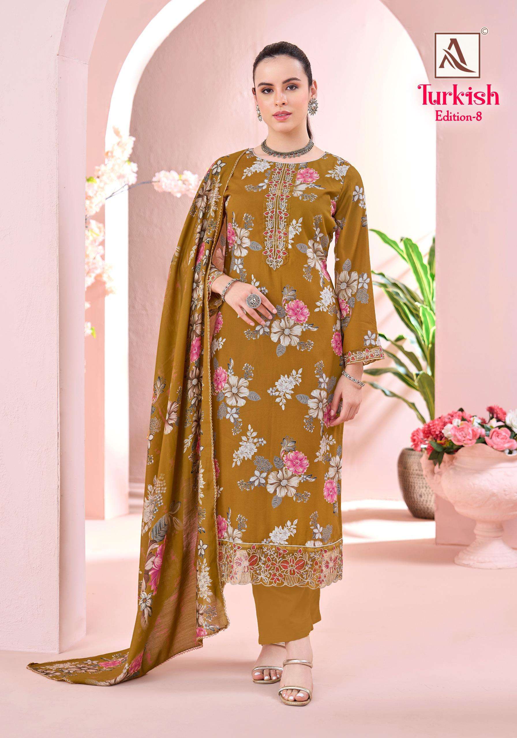ALOK SUITS TURKISH EDITION 8 VISCOSE RAYON PRINT WITH FANCY WORK SUIT