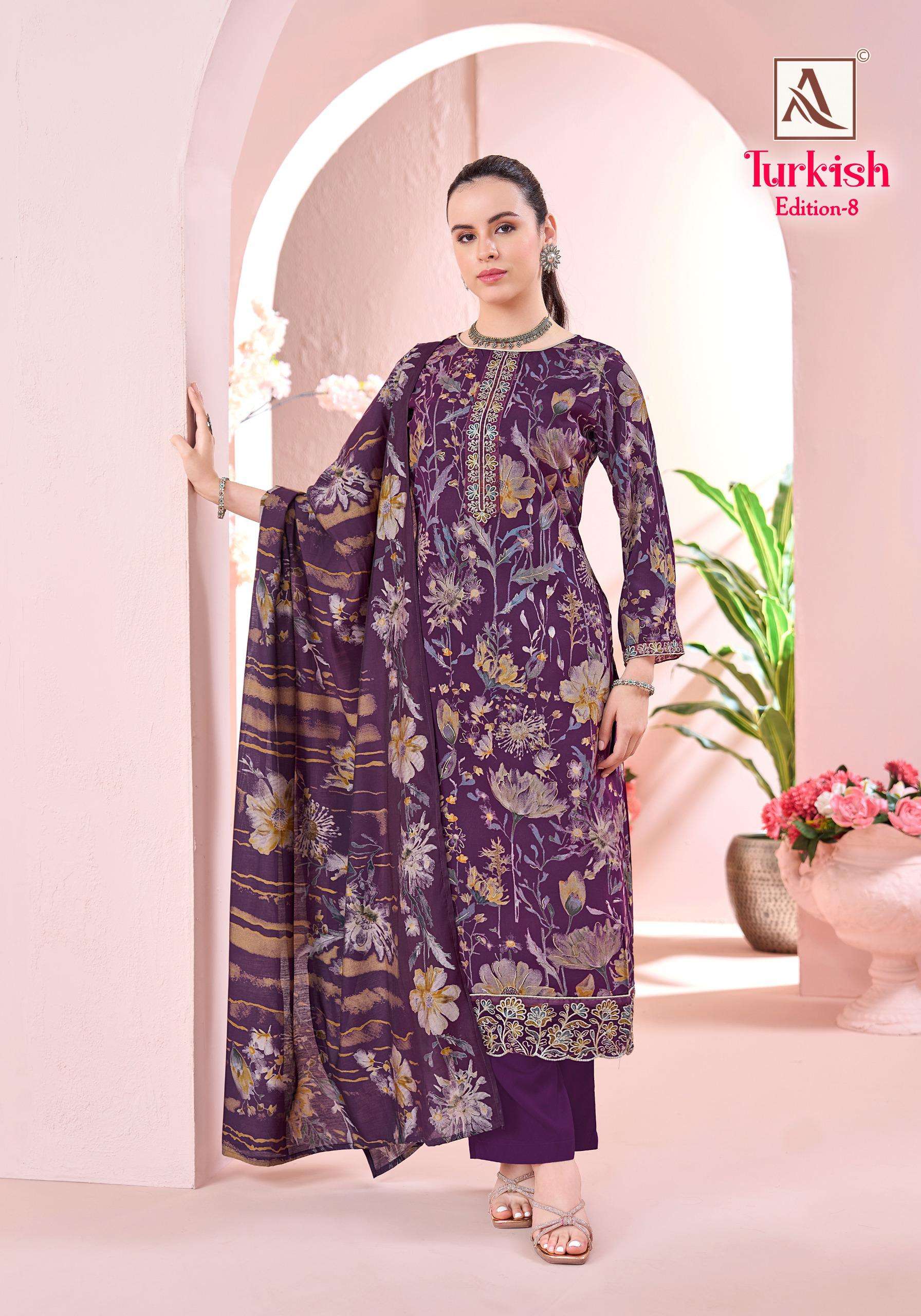 ALOK SUITS TURKISH EDITION 8 VISCOSE RAYON PRINT WITH FANCY WORK SUIT