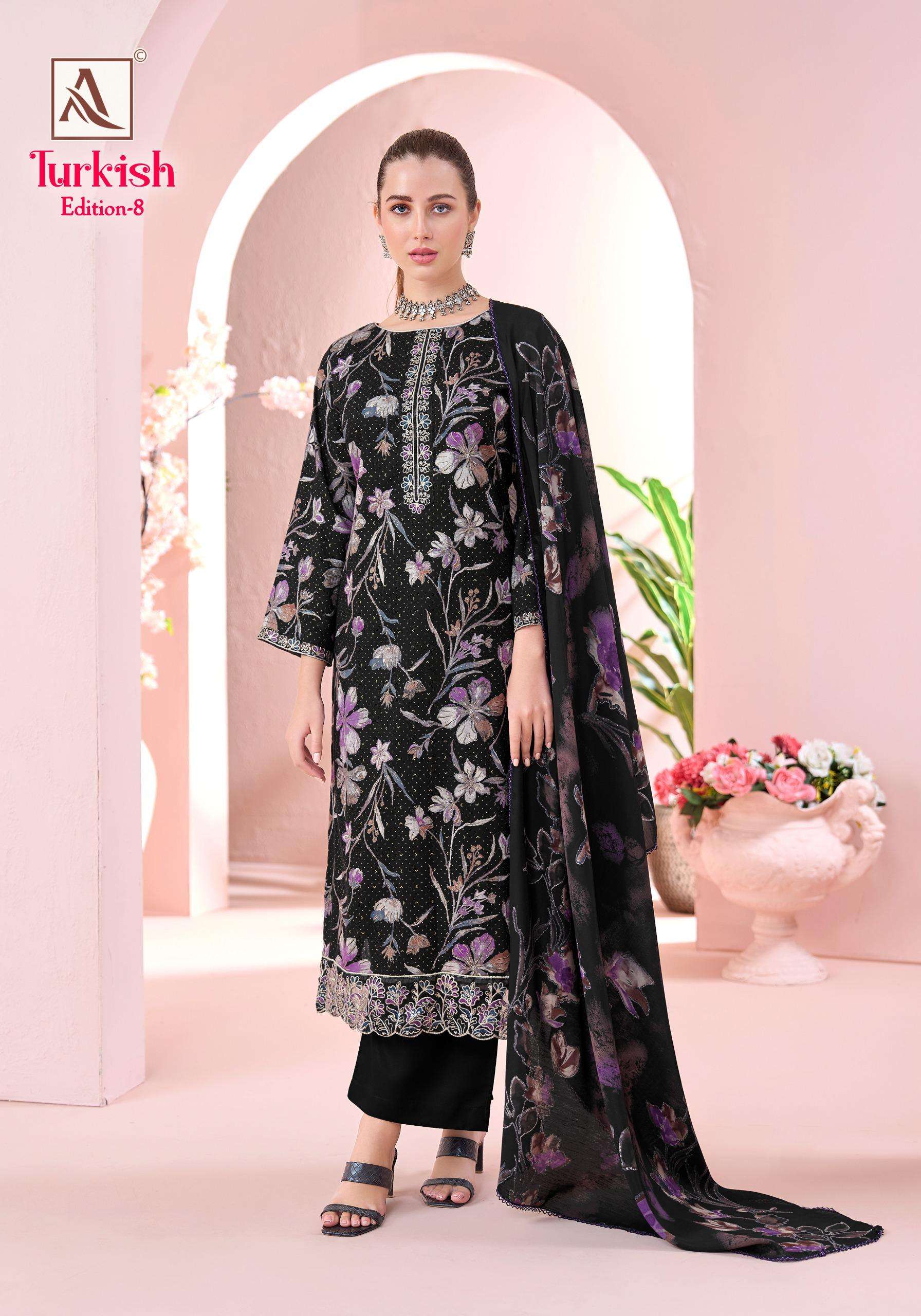 ALOK SUITS TURKISH EDITION 8 VISCOSE RAYON PRINT WITH FANCY WORK SUIT