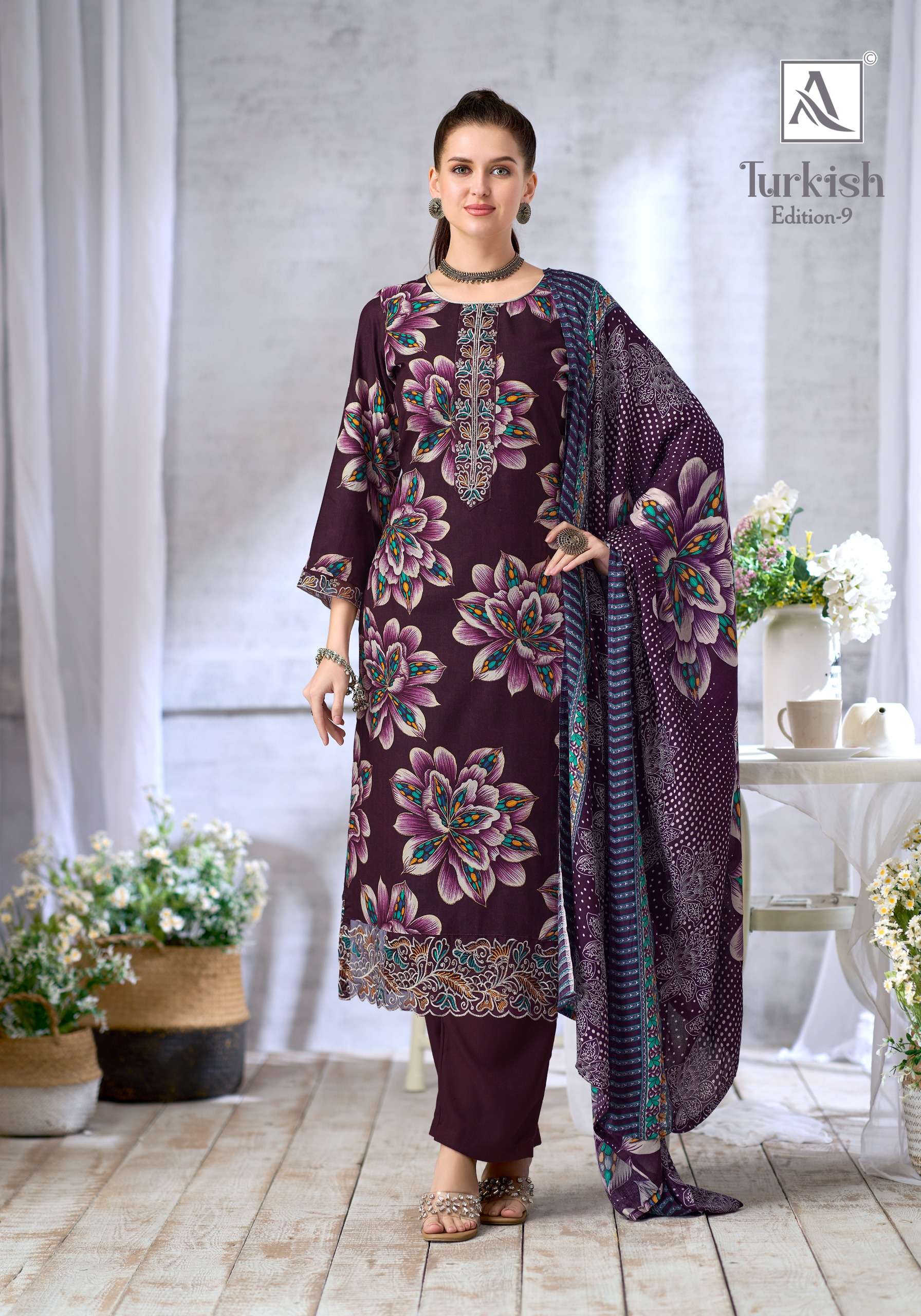 ALOK SUITS TURKISH EDITION 9 VISCOSE RAYON PRINT WITH FANCY WORK SUIT