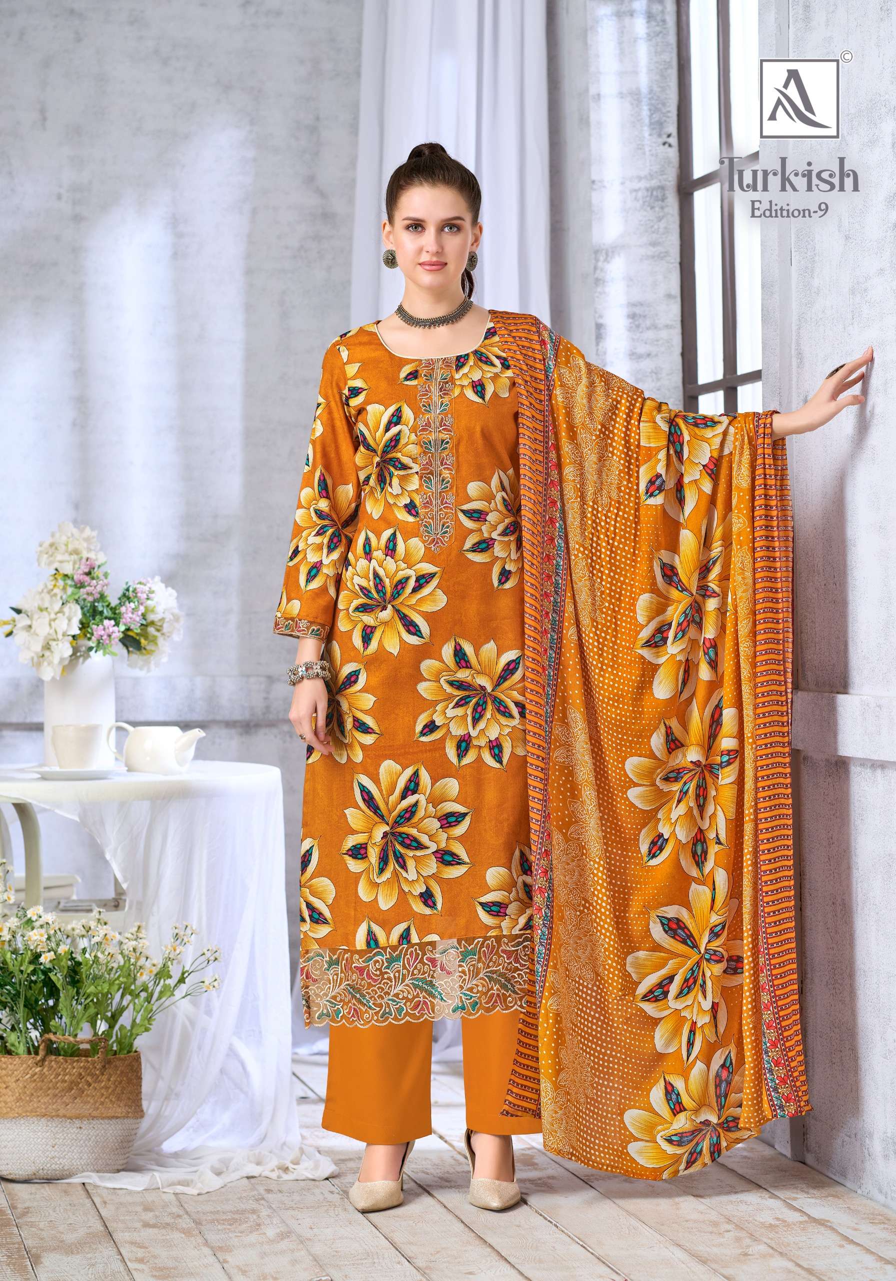 ALOK SUITS TURKISH EDITION 9 VISCOSE RAYON PRINT WITH FANCY WORK SUIT