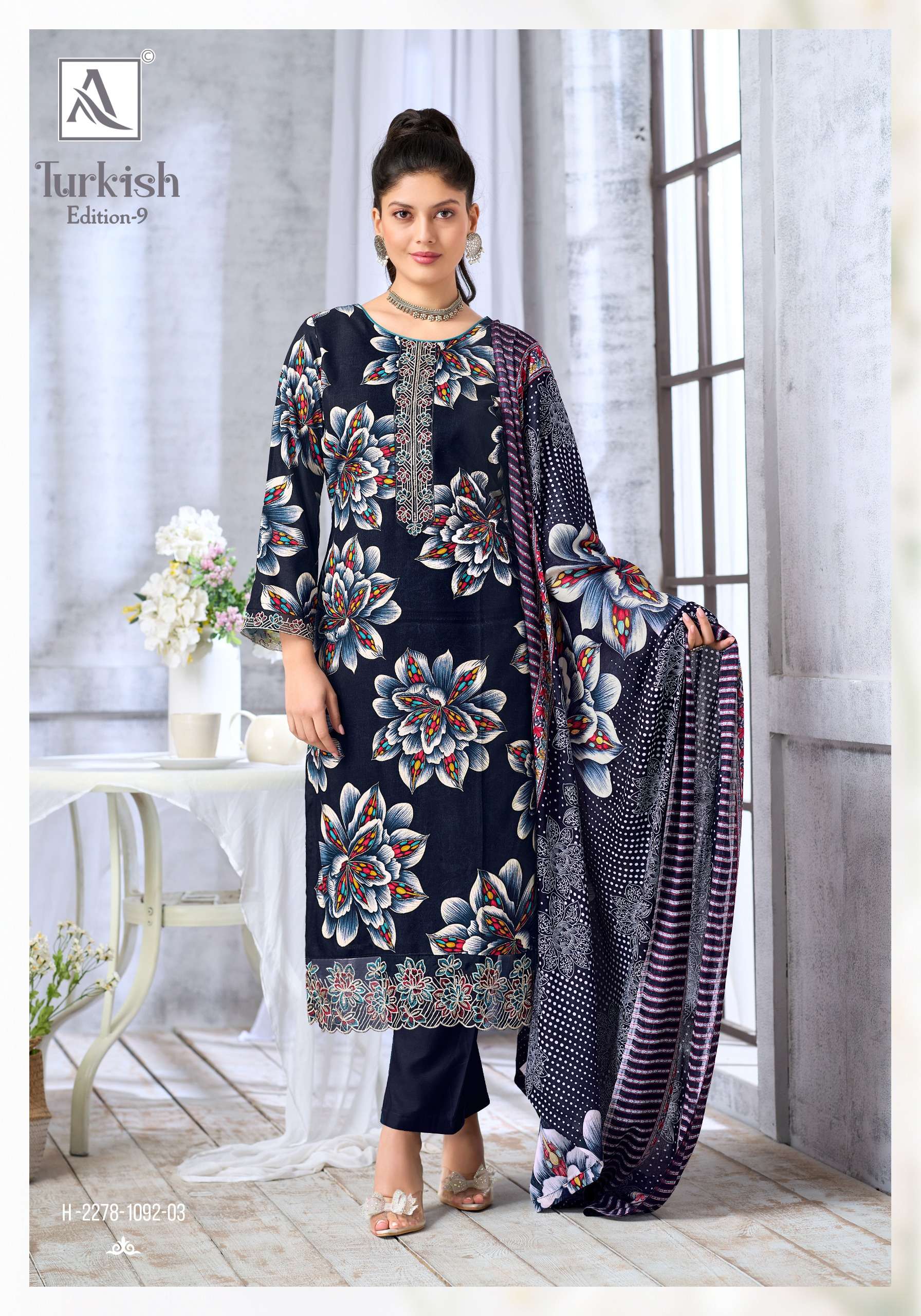 ALOK SUITS TURKISH EDITION 9 VISCOSE RAYON PRINT WITH FANCY WORK SUIT