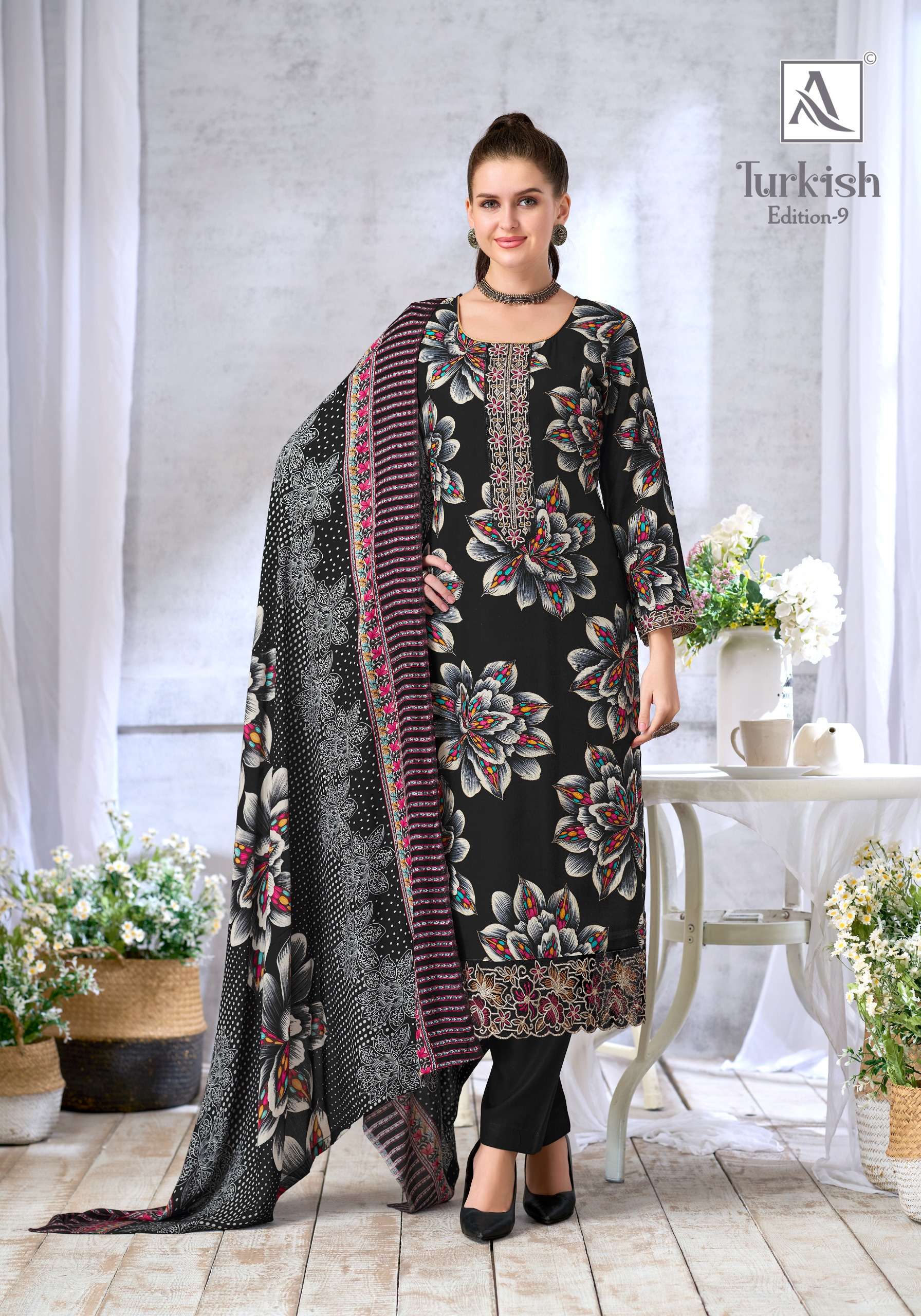 ALOK SUITS TURKISH EDITION 9 VISCOSE RAYON PRINT WITH FANCY WORK SUIT