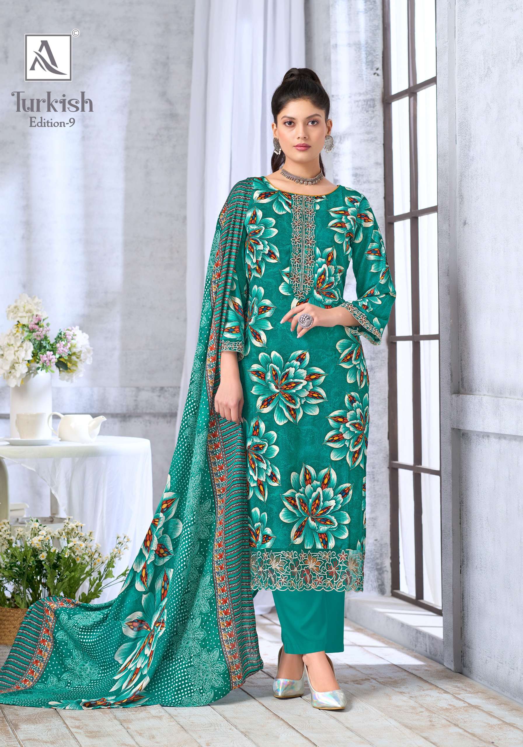 ALOK SUITS TURKISH EDITION 9 VISCOSE RAYON PRINT WITH FANCY WORK SUIT