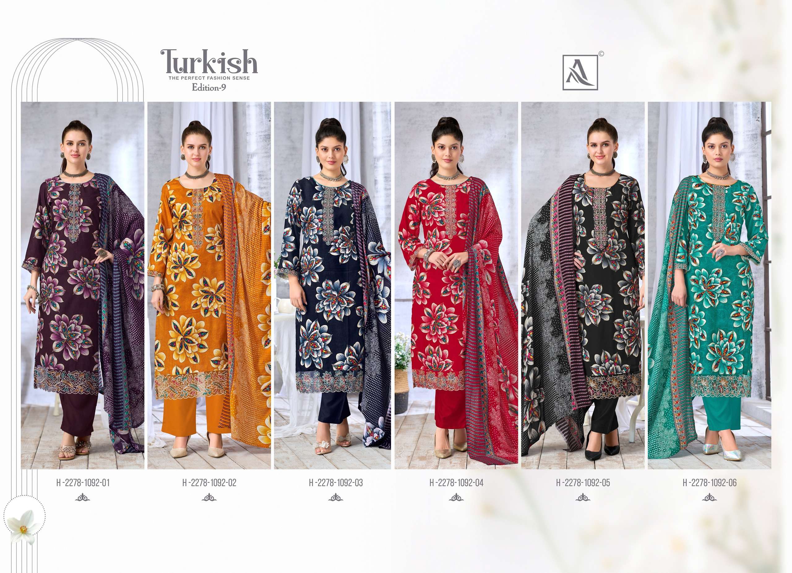ALOK SUITS TURKISH EDITION 9 VISCOSE RAYON PRINT WITH FANCY WORK SUIT