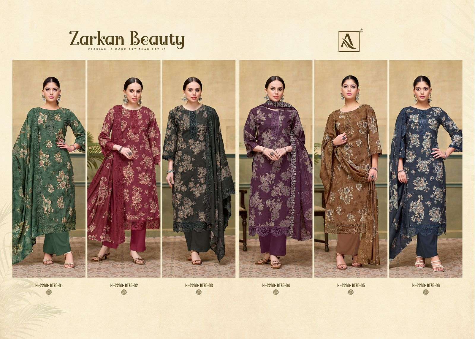 ALOK SUITS ZARKAN BEAUTY COTTON FOIL PRINT WITH FANCY EMBROIDERY WORK SUIT