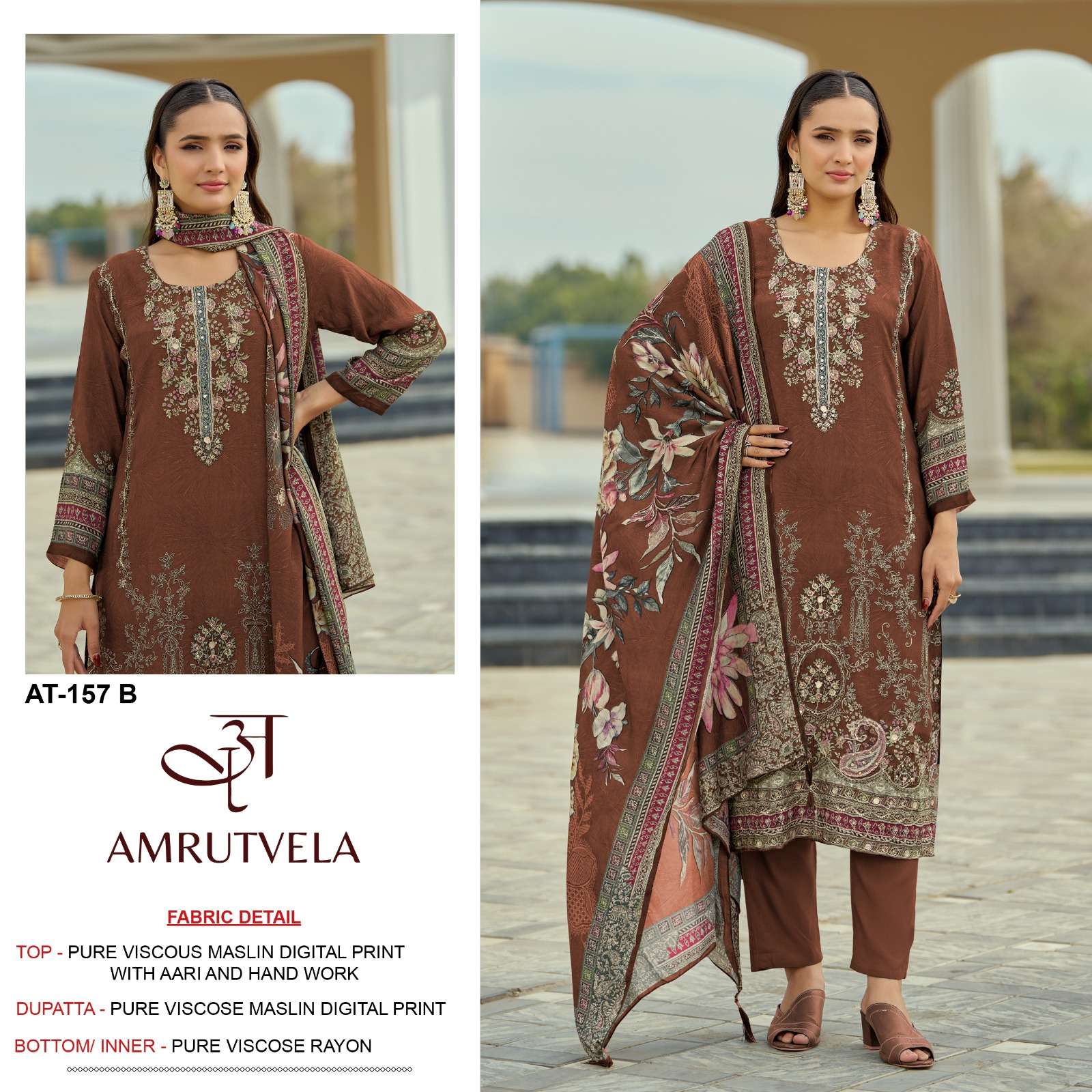 AMRUTVELA AT 157 VISCOSE DIGITAL PRINT WITH DESIGNER WORK SUITA